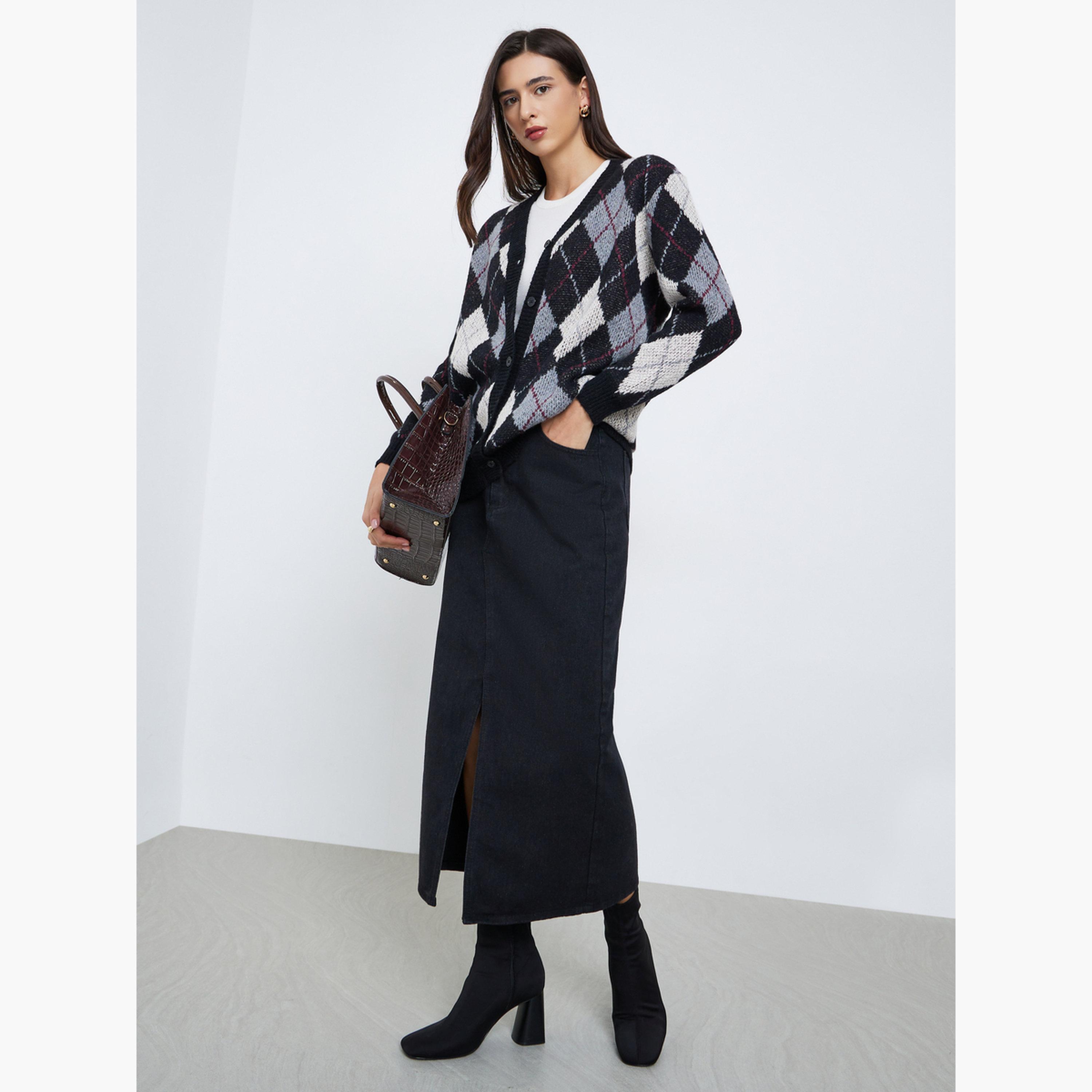 Styli Women Oversized Longline Argyle Pattern Cardigan-women-clothing-cardigansandjumpers-cardigans-image-2