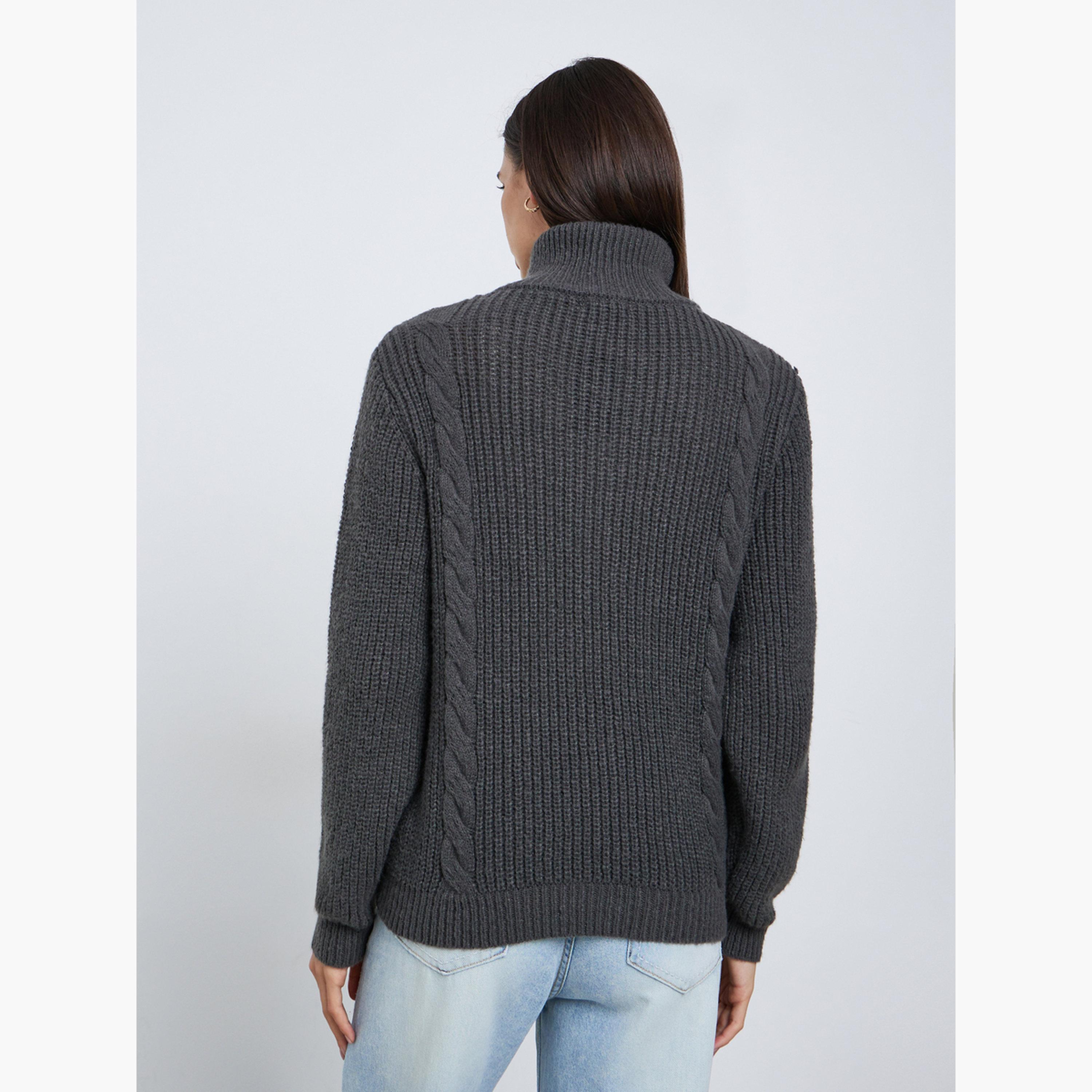 ستايلي - سترة زيتونية سميكة محبوكة بسحاب-women-clothing-cardigansandjumpers-jumpers-image-5