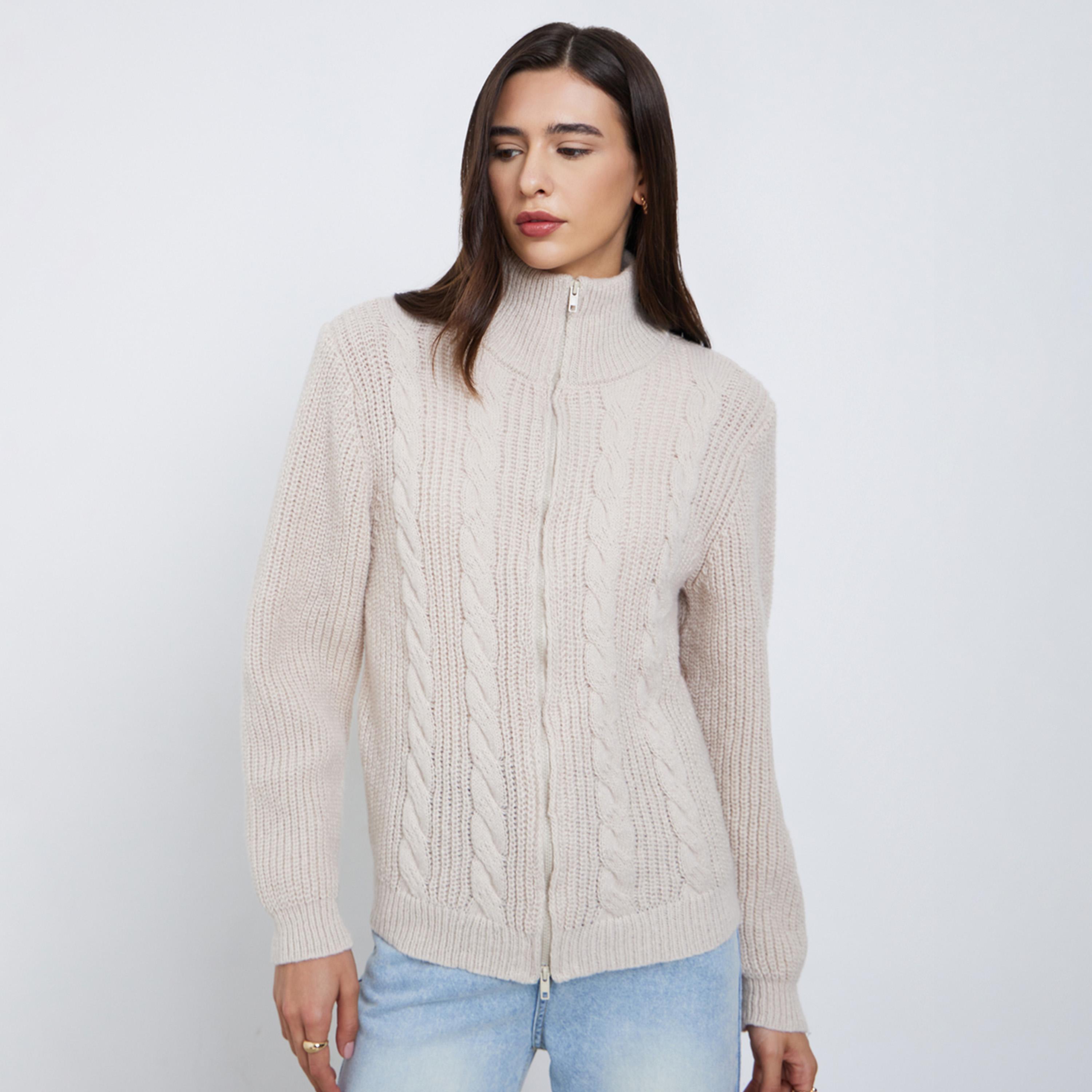 ستايلي - سترة بيج سميكة محبوكة بسحاب-women-clothing-cardigansandjumpers-jumpers-image-1