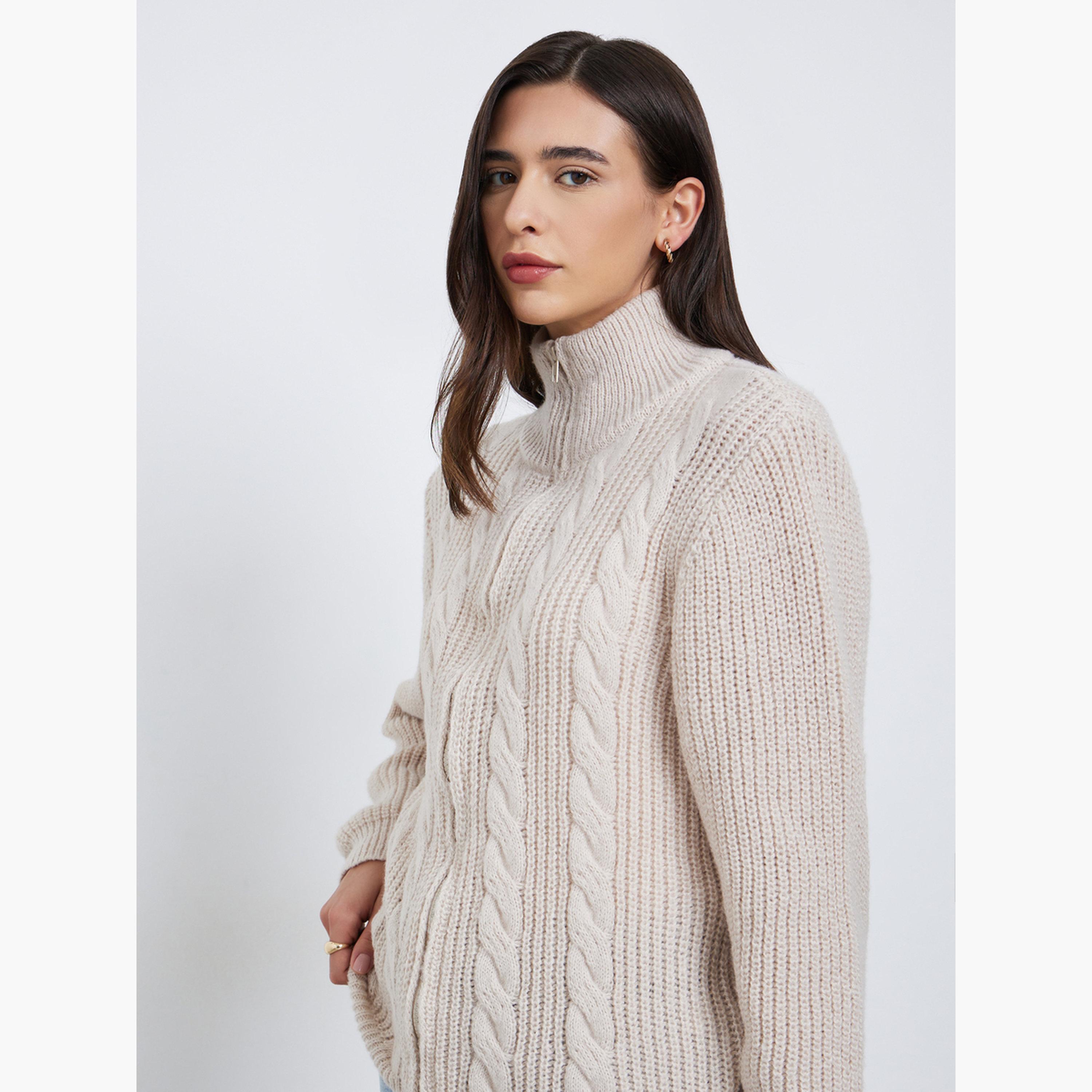 ستايلي - سترة بيج سميكة محبوكة بسحاب-women-clothing-cardigansandjumpers-jumpers-image-3