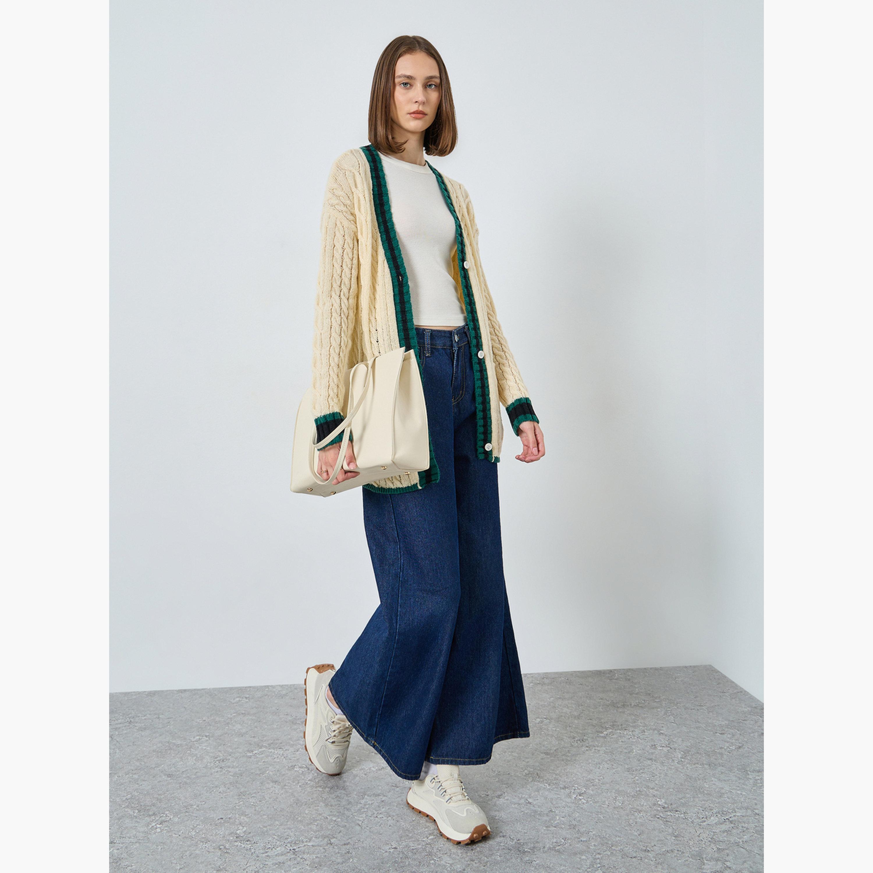 ستايلي - سترة كارديغان كريمية محبوكة للنساء -women-winterwear-cardigansandjumpers-cardigans-image-2