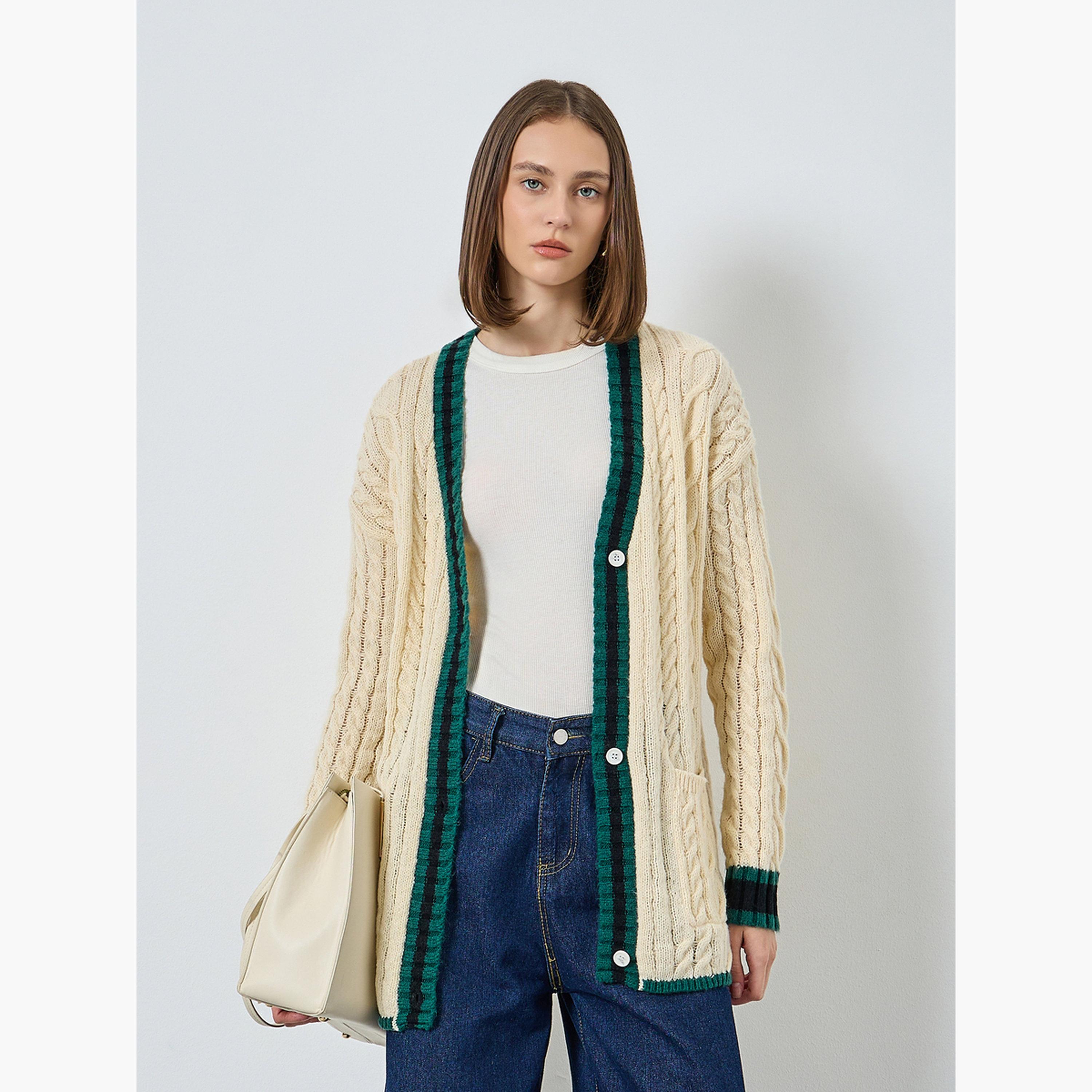 ستايلي - سترة كارديغان كريمية محبوكة للنساء -women-winterwear-cardigansandjumpers-cardigans-image-3