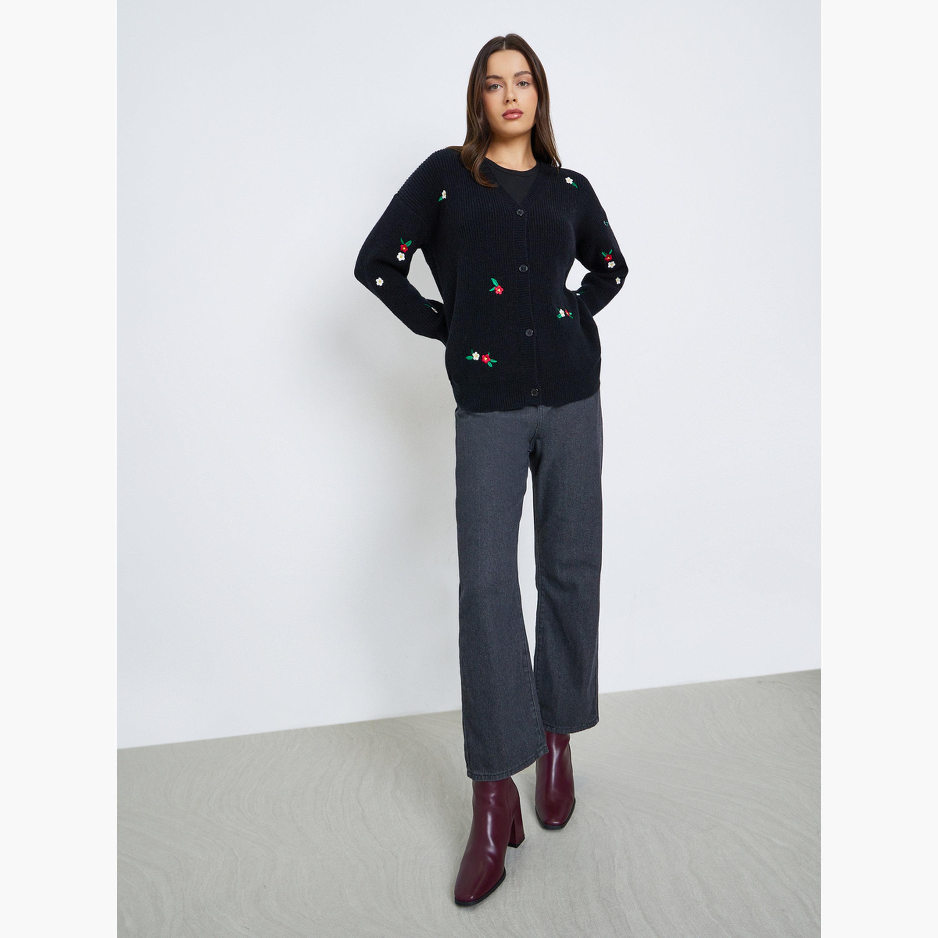 ستايلي - كارديغان طويل مطرز بقصّة عادية للنساء -women-winterwear-cardigansandjumpers-cardigans-image-2