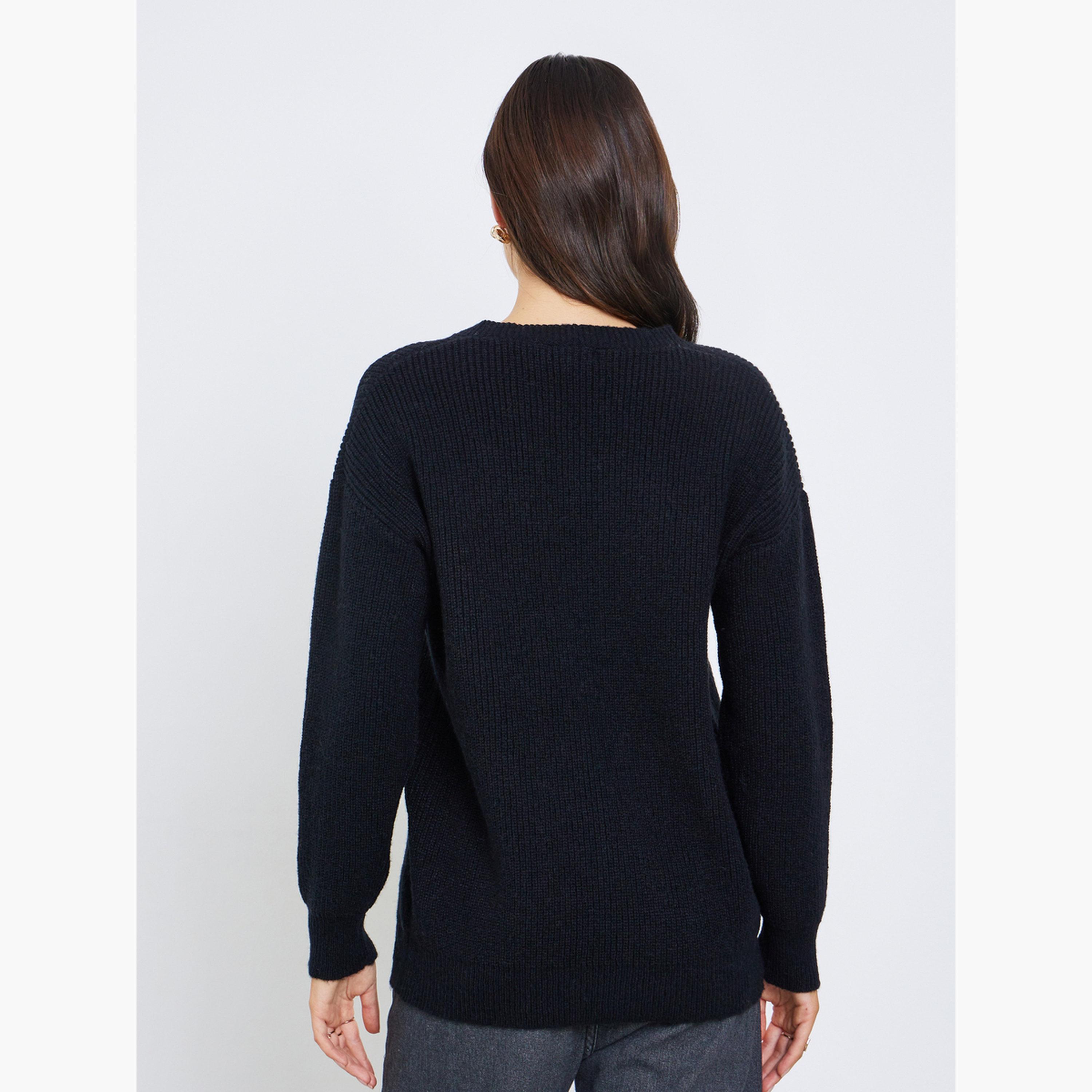 Styli Embroidered Regular Fit V-neck Long Sleeves Longline Women's Cardigan-women-winterwear-cardigansandjumpers-cardigans-image-5