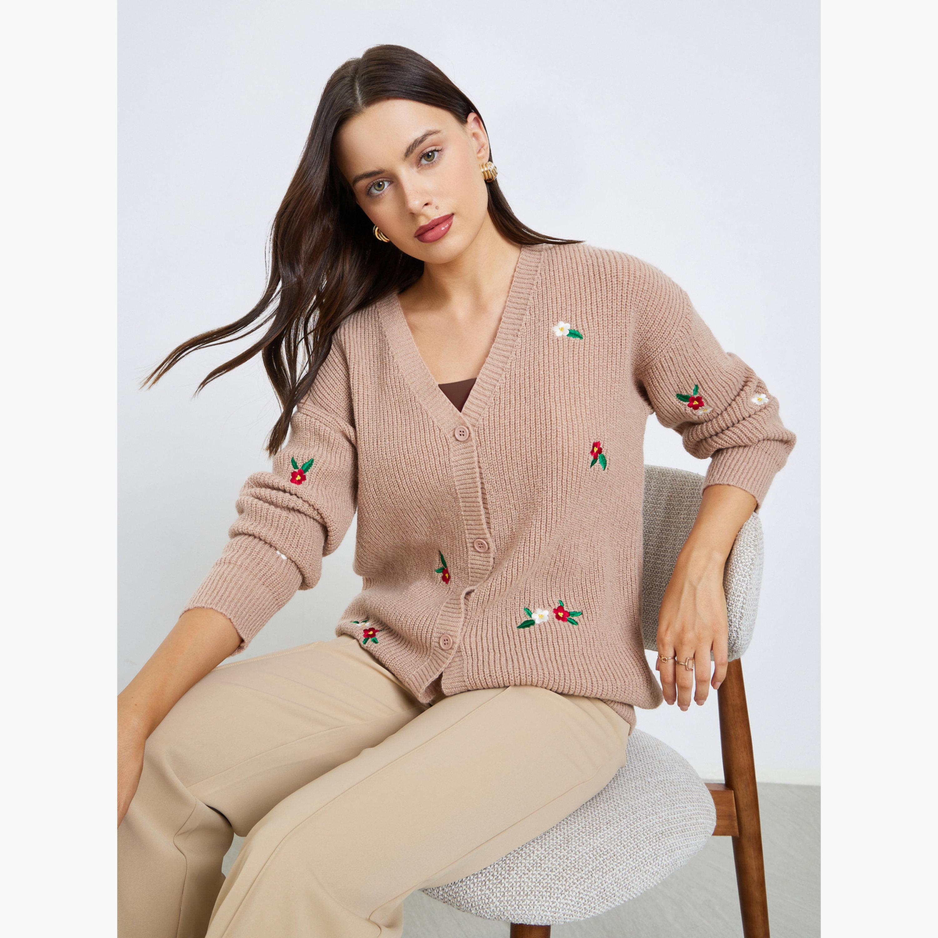 ستايلي - كارديغان طويل مطرز بقصّة عادية للنساء -women-winterwear-cardigansandjumpers-cardigans-image-3