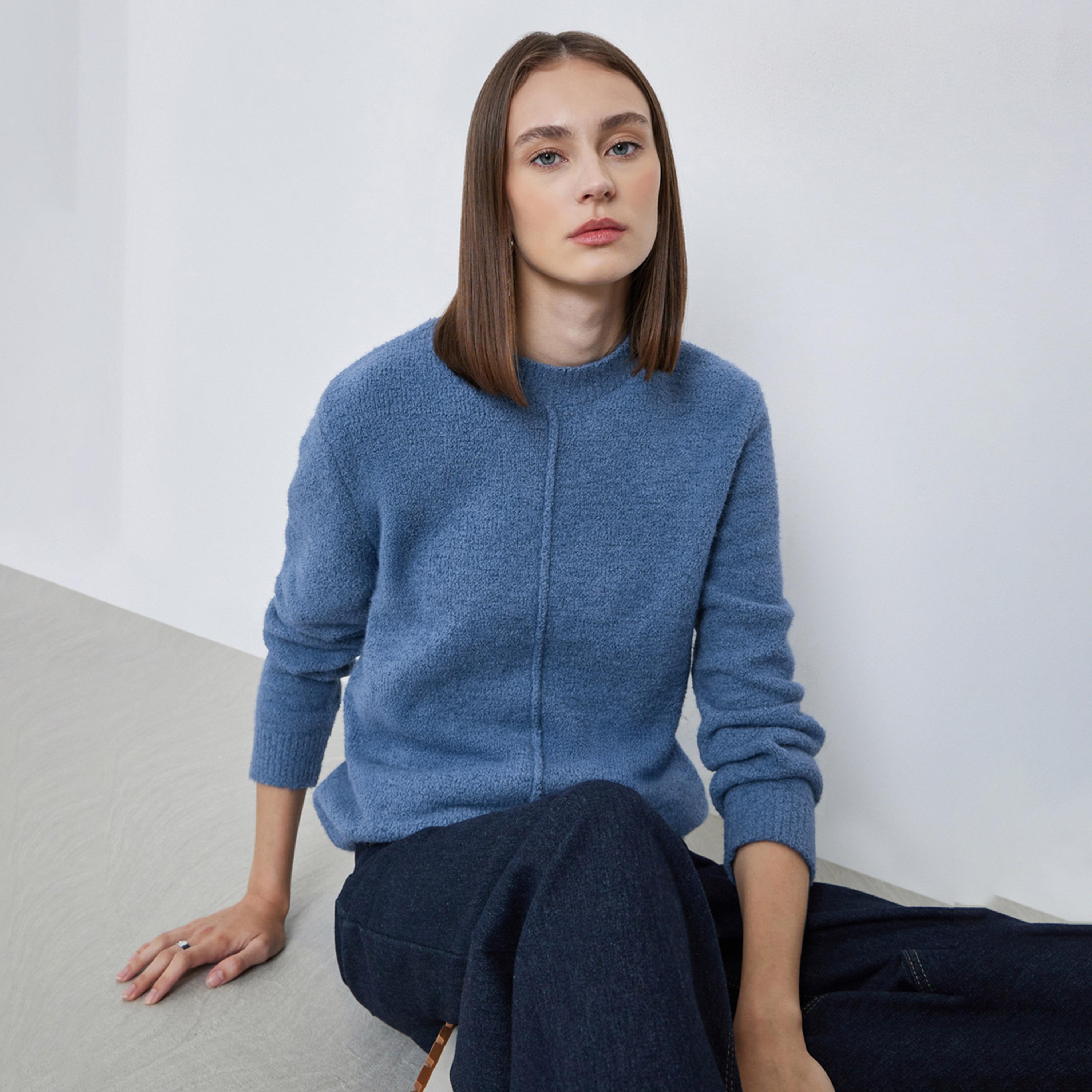 ستايلي - سترة زرقاء متوسطة الحجم بقصّة عادية وملمس منسوج-women-clothing-cardigansandjumpers-jumpers-image-1