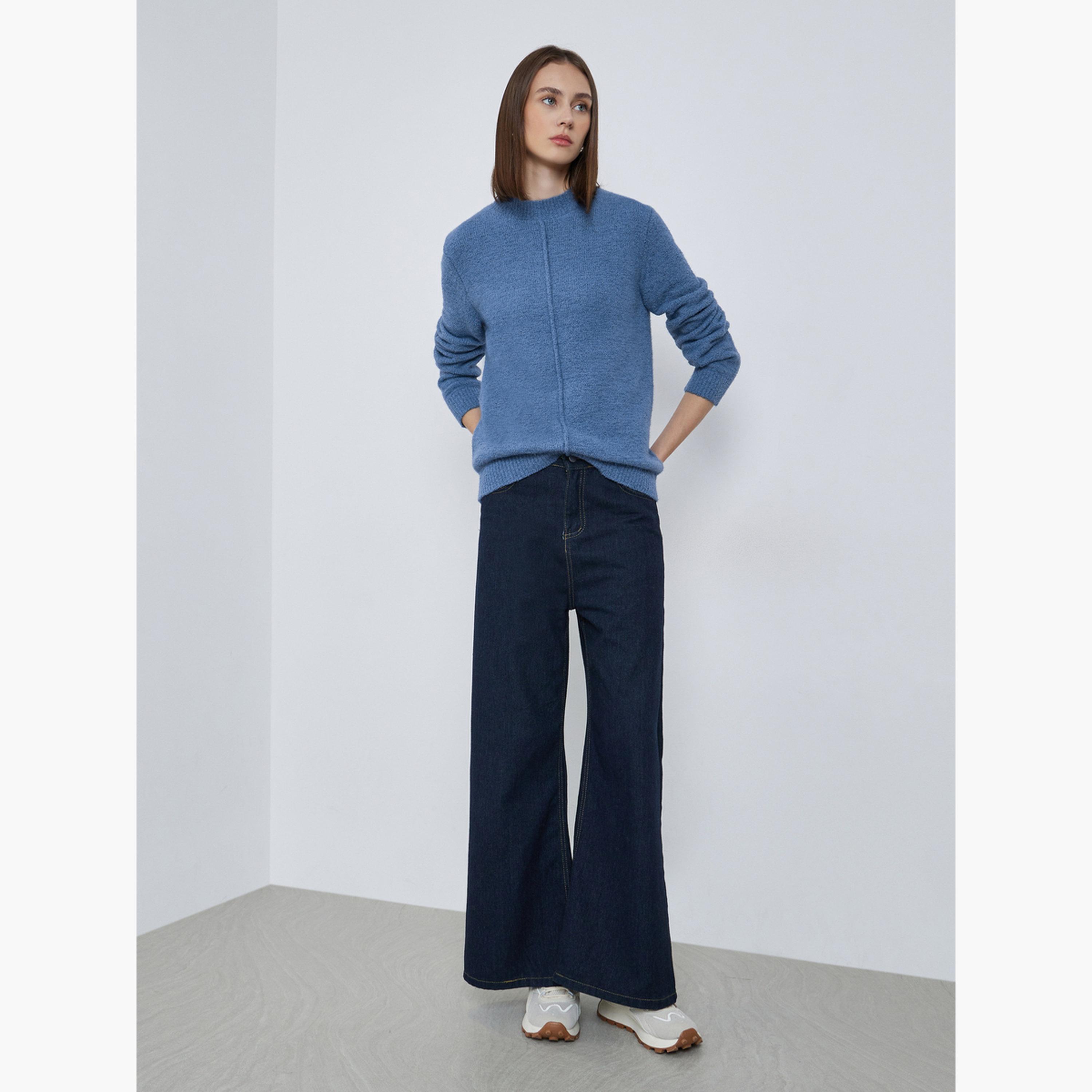 Styli Women Medium Blue Regular Fit Textured Sweater-women-clothing-cardigansandjumpers-jumpers-image-2