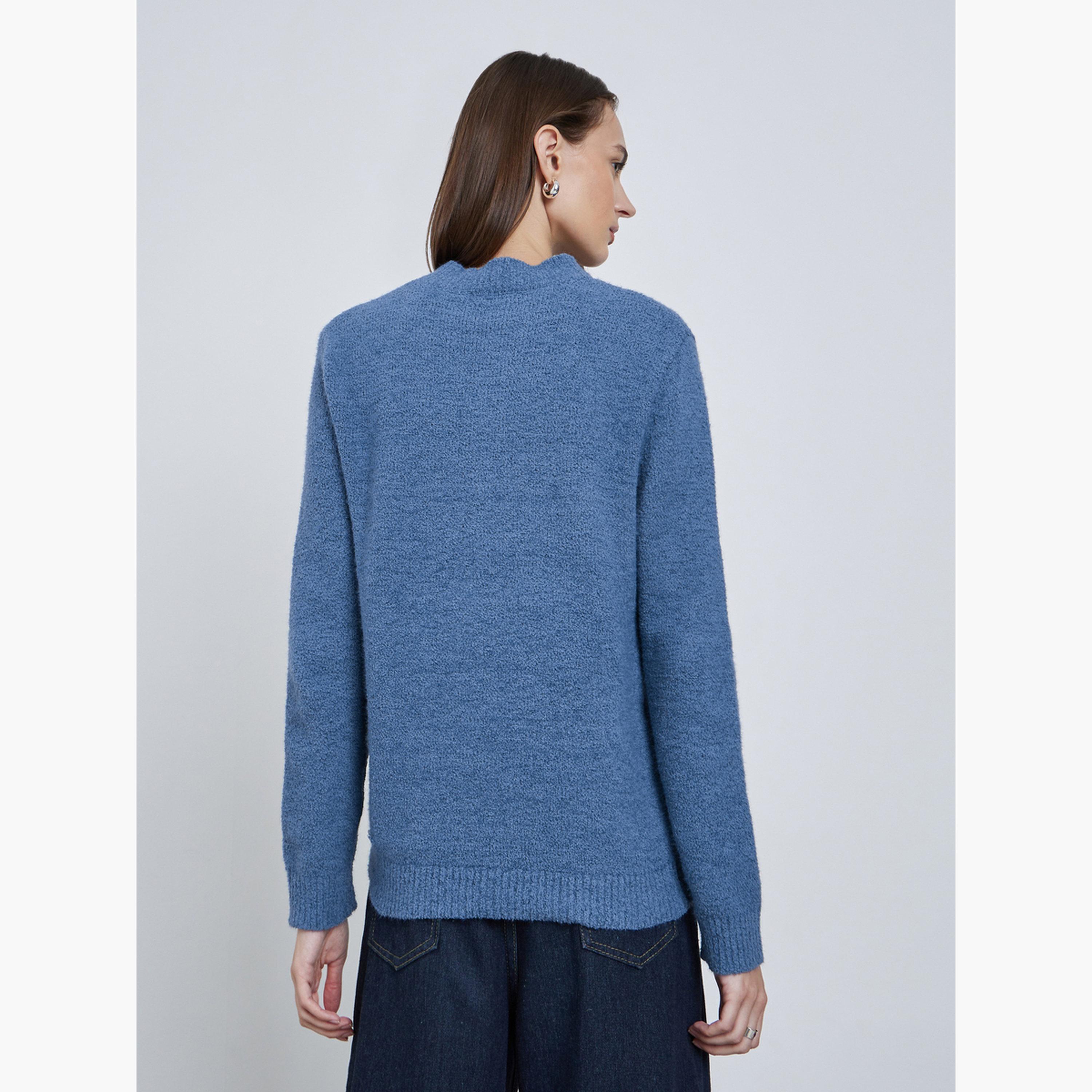 Styli Women Medium Blue Regular Fit Textured Sweater-women-clothing-cardigansandjumpers-jumpers-image-3