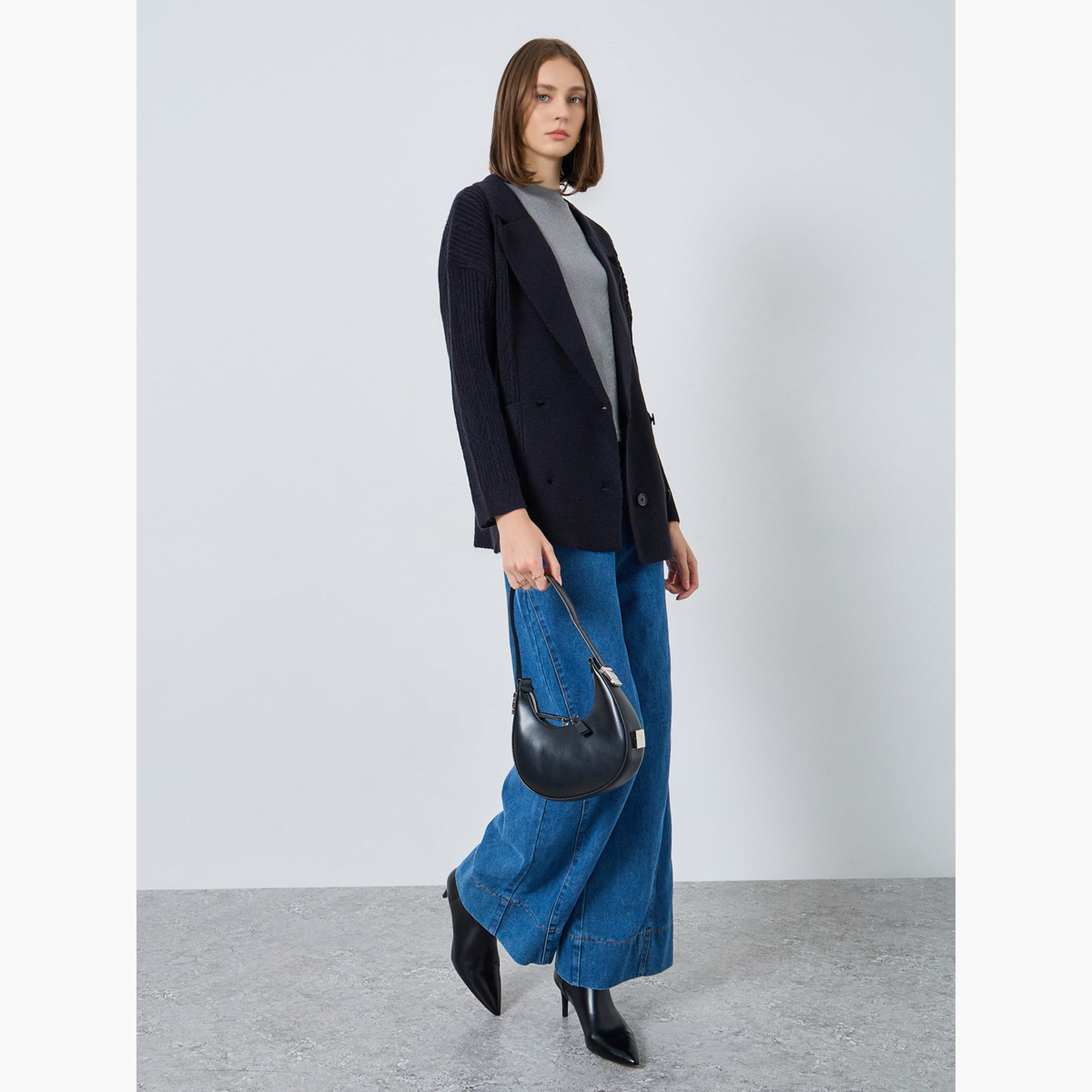 ستايلي - كارديغان ترنش أسود طويل أزرار مزدوجة للنساء -women-winterwear-cardigansandjumpers-cardigans-image-2
