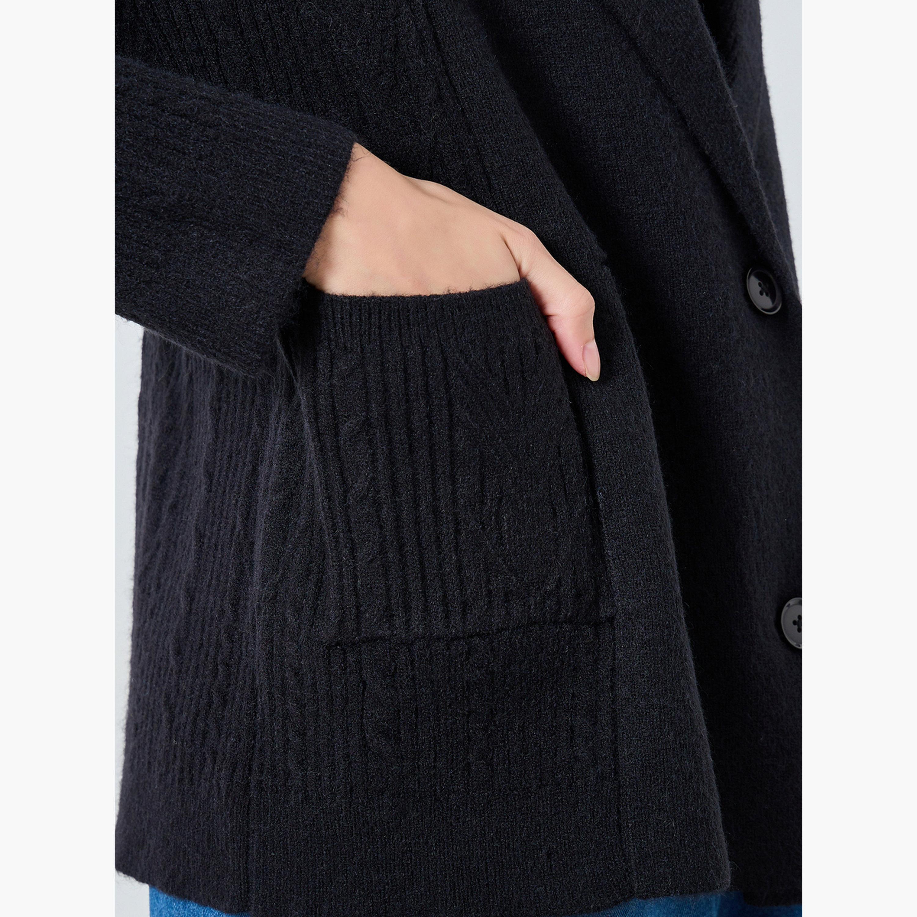 ستايلي - كارديغان ترنش أسود طويل أزرار مزدوجة للنساء -women-winterwear-cardigansandjumpers-cardigans-image-4