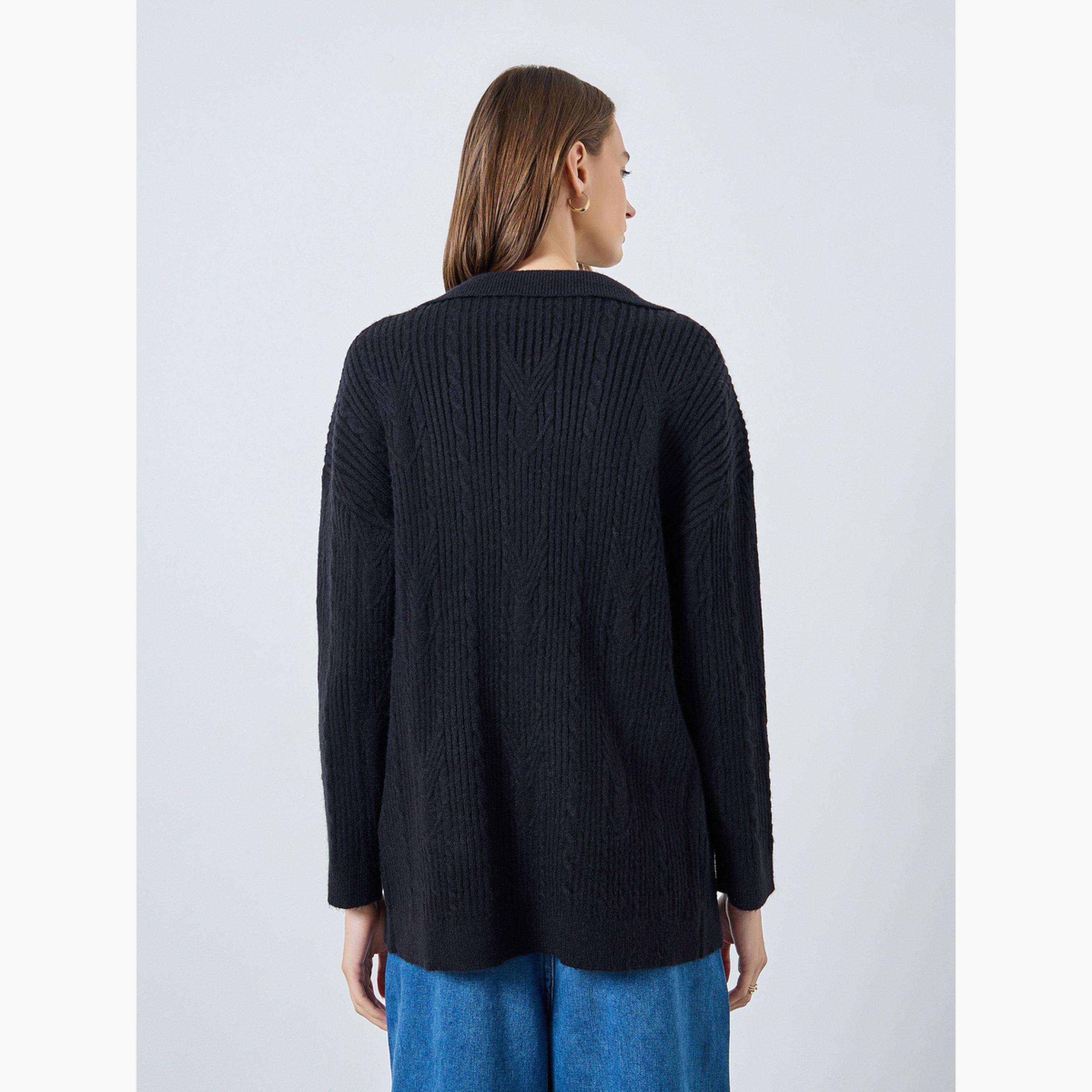 ستايلي - كارديغان ترنش أسود طويل أزرار مزدوجة للنساء -women-winterwear-cardigansandjumpers-cardigans-image-5