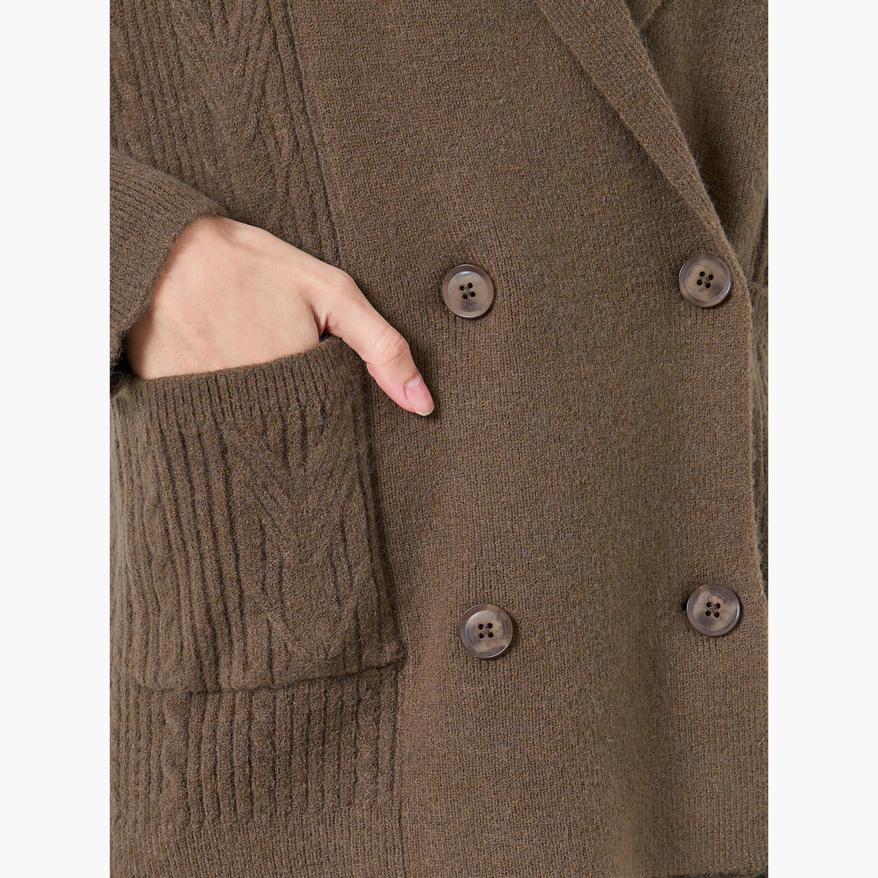 ستايلي - كارديغان ترنش طويل بني اللون ذو صدر مزدوج للنساء -women-winterwear-cardigansandjumpers-cardigans-image-4