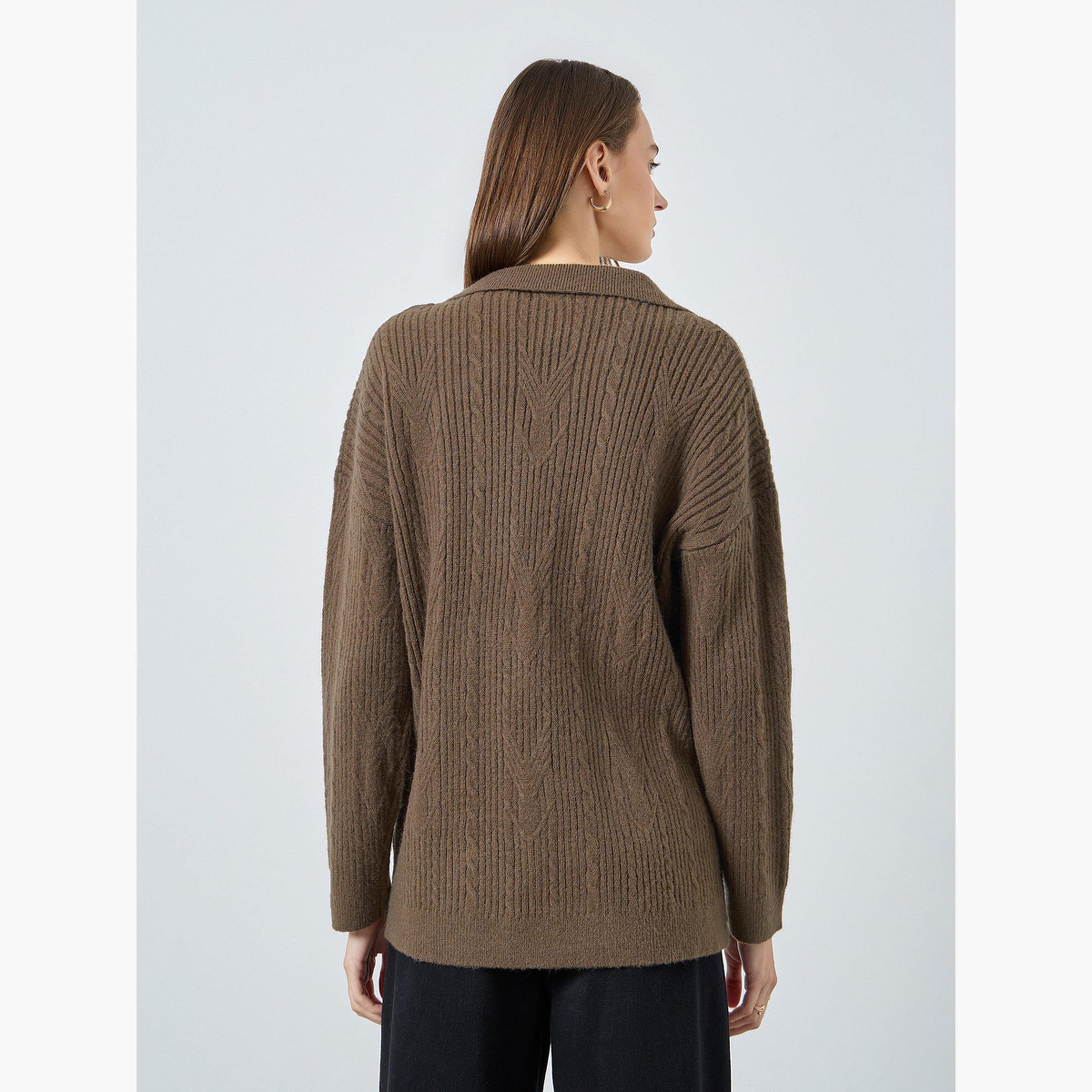 ستايلي - كارديغان ترنش طويل بني اللون ذو صدر مزدوج للنساء -women-winterwear-cardigansandjumpers-cardigans-image-5