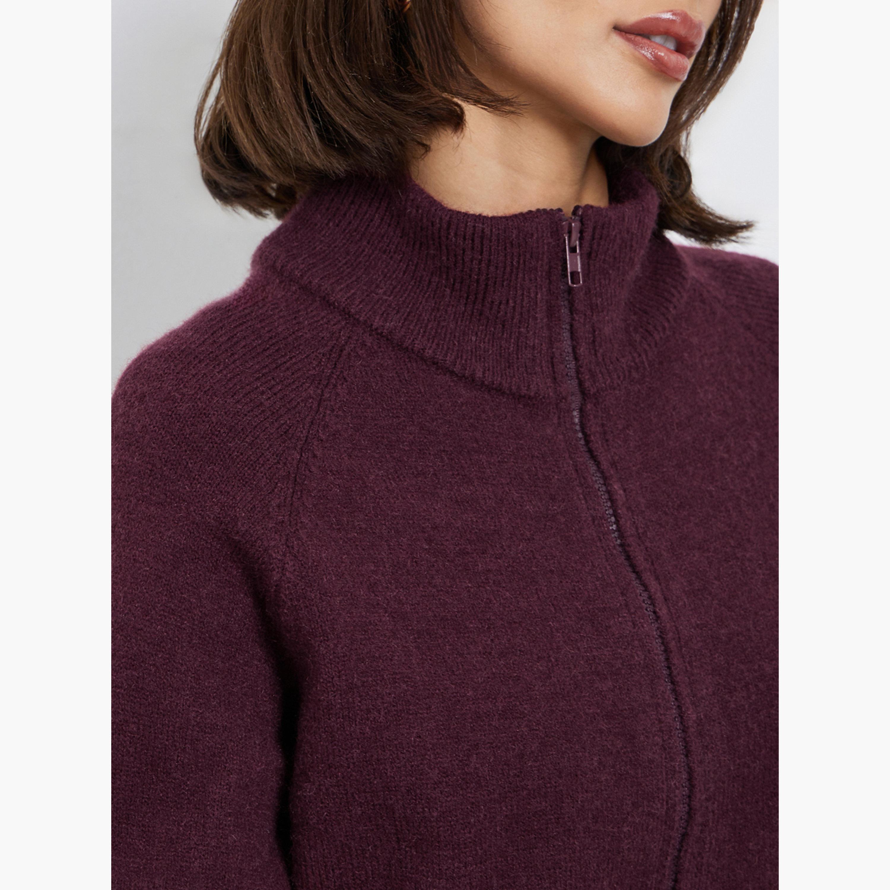 ستايلي - سترة برغندي بقصّة عادية وسحّاب للنساء -women-winterwear-cardigansandjumpers-jumpers-image-4