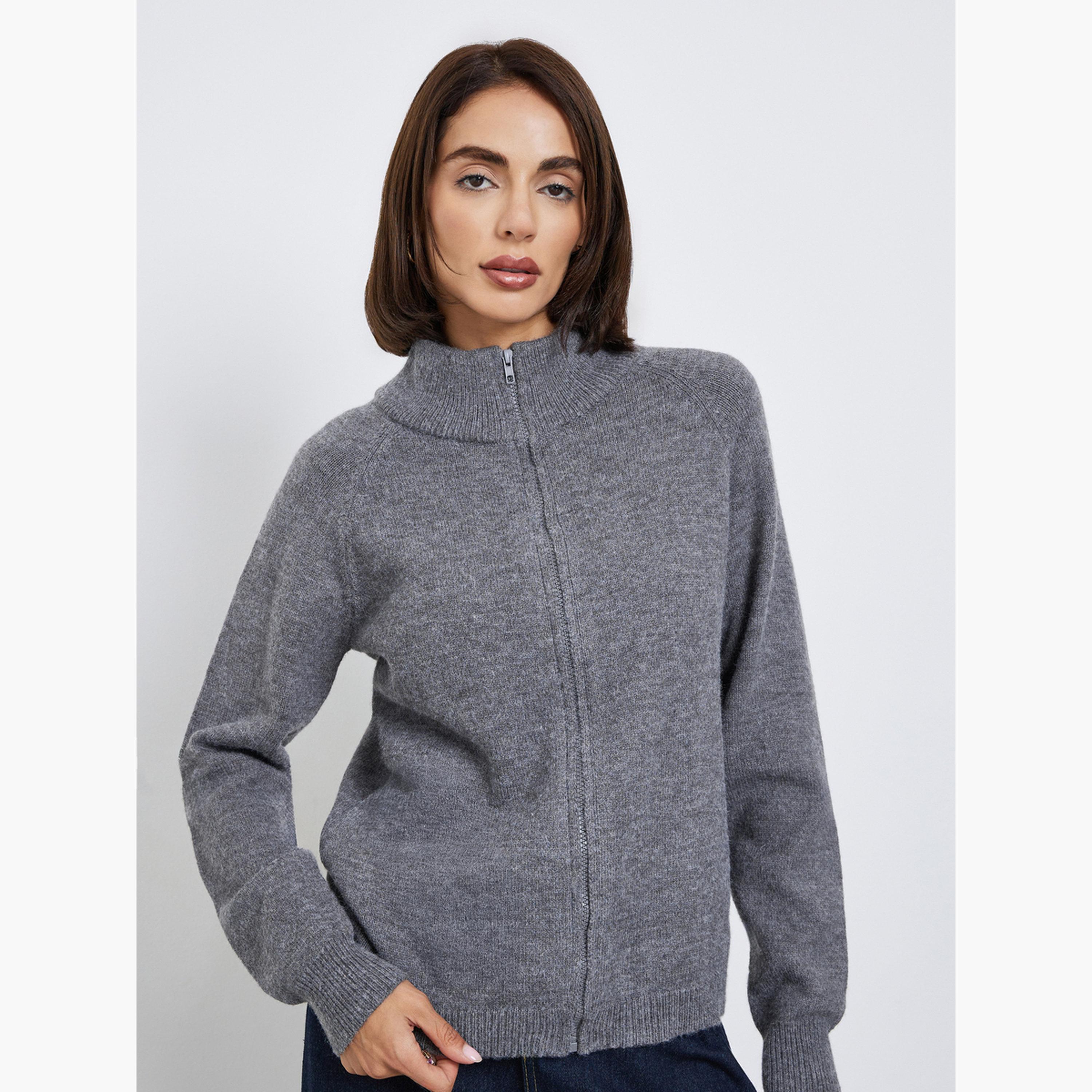 ستايلي - كارديغان محبوك رمادي فحمي بقصّة عادية للنساء -women-winterwear-cardigansandjumpers-cardigans-image-1