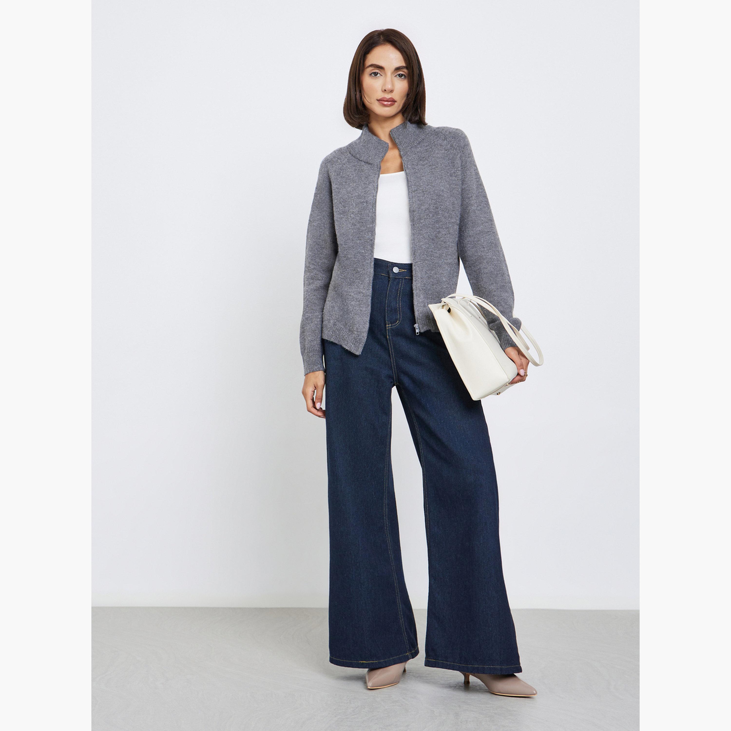 ستايلي - كارديغان محبوك رمادي فحمي بقصّة عادية للنساء -women-winterwear-cardigansandjumpers-cardigans-image-2