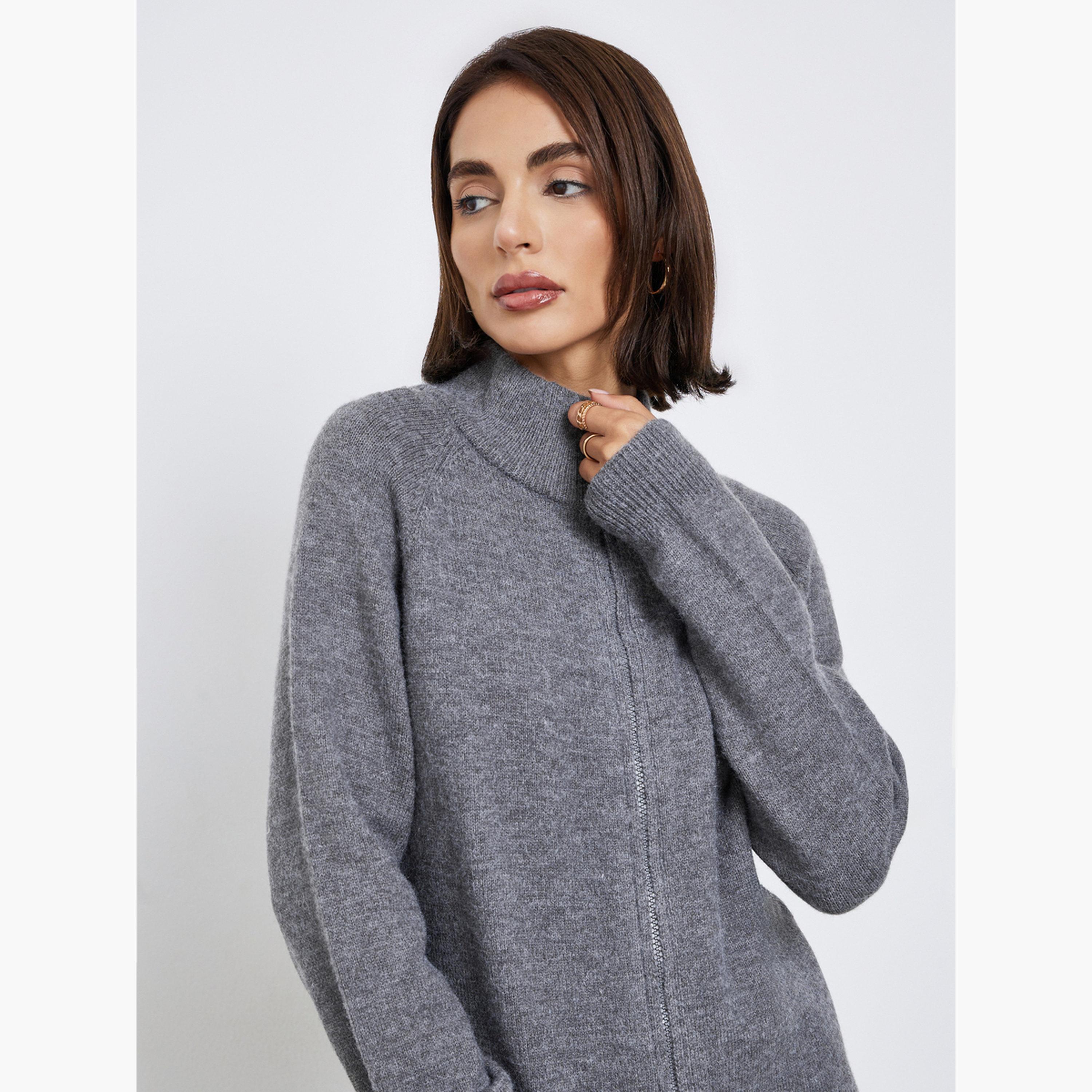 ستايلي - كارديغان محبوك رمادي فحمي بقصّة عادية للنساء -women-winterwear-cardigansandjumpers-cardigans-image-3