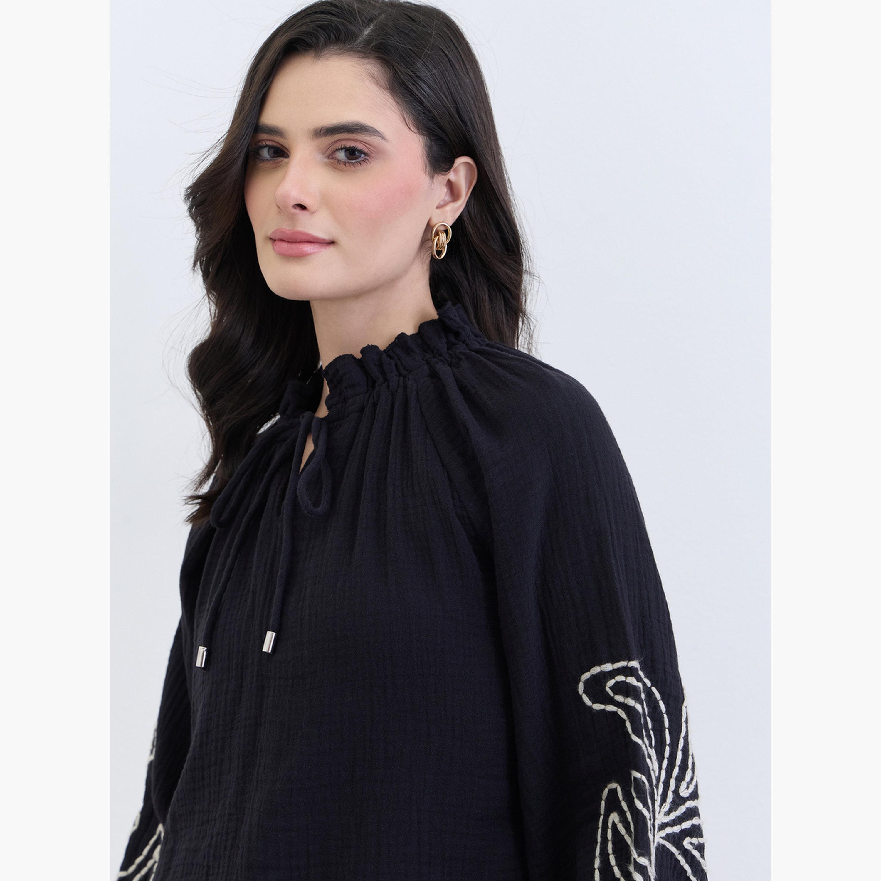 Styli Black Embroidered Long Sleeve Blouse-women-clothing-shirtsandblouses-blouses-image-4