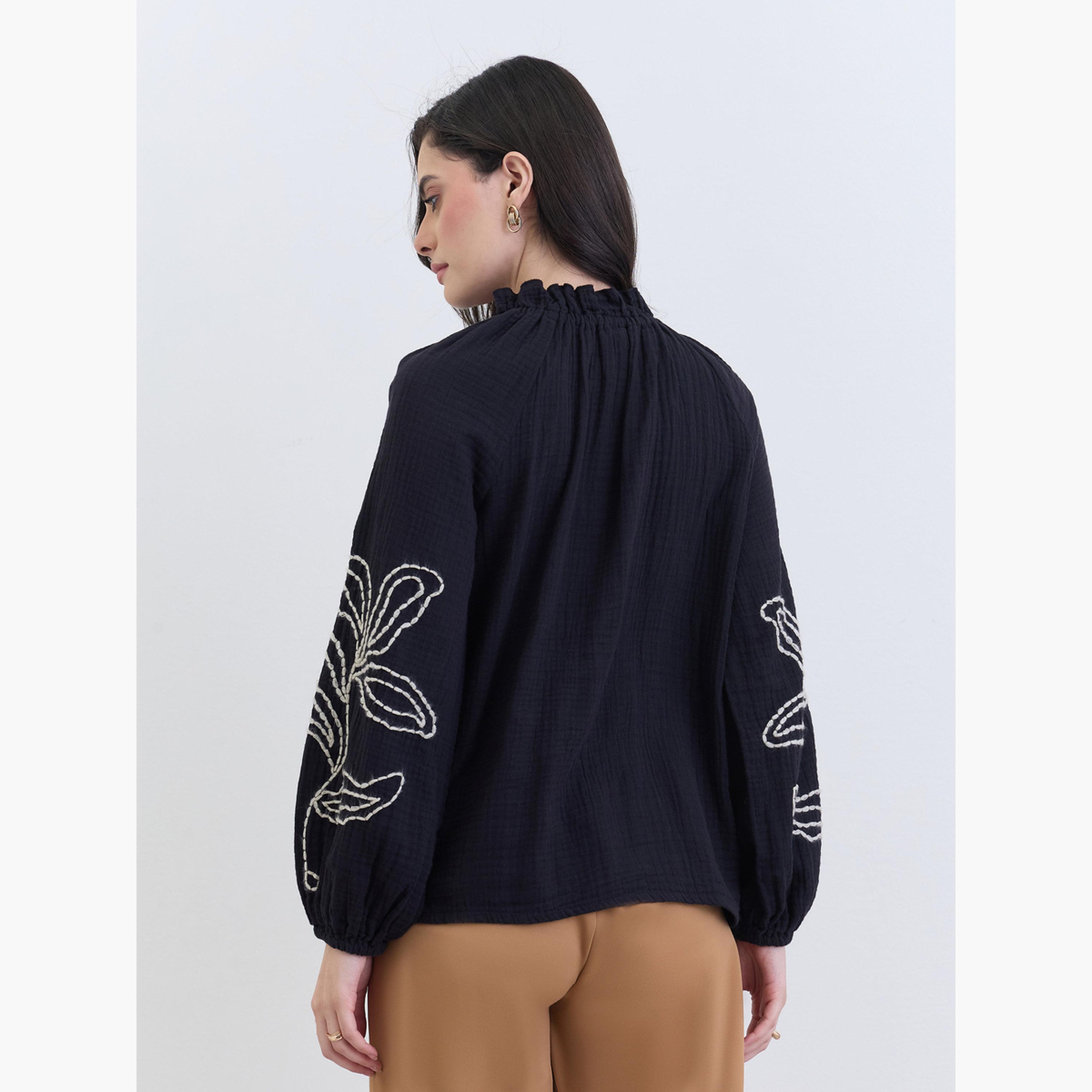 Styli Black Embroidered Long Sleeve Blouse-women-clothing-shirtsandblouses-blouses-image-5