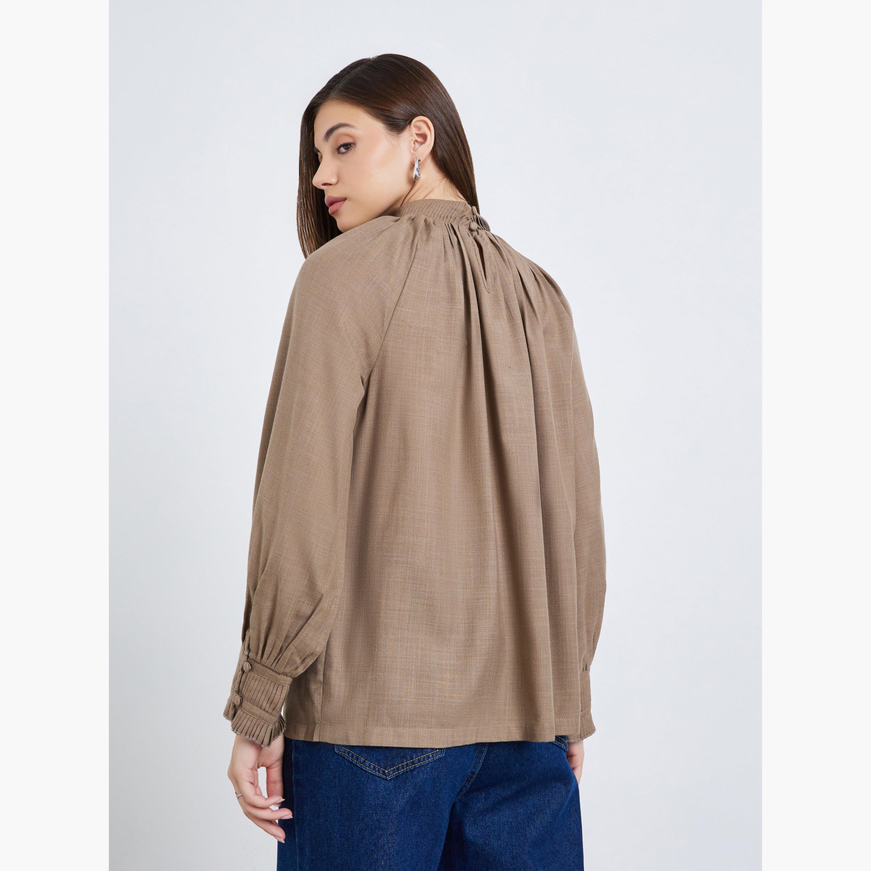بلوزة مزينة بكسرات وأكمام بالون-women-clothing-shirtsandblouses-blouses-image-5