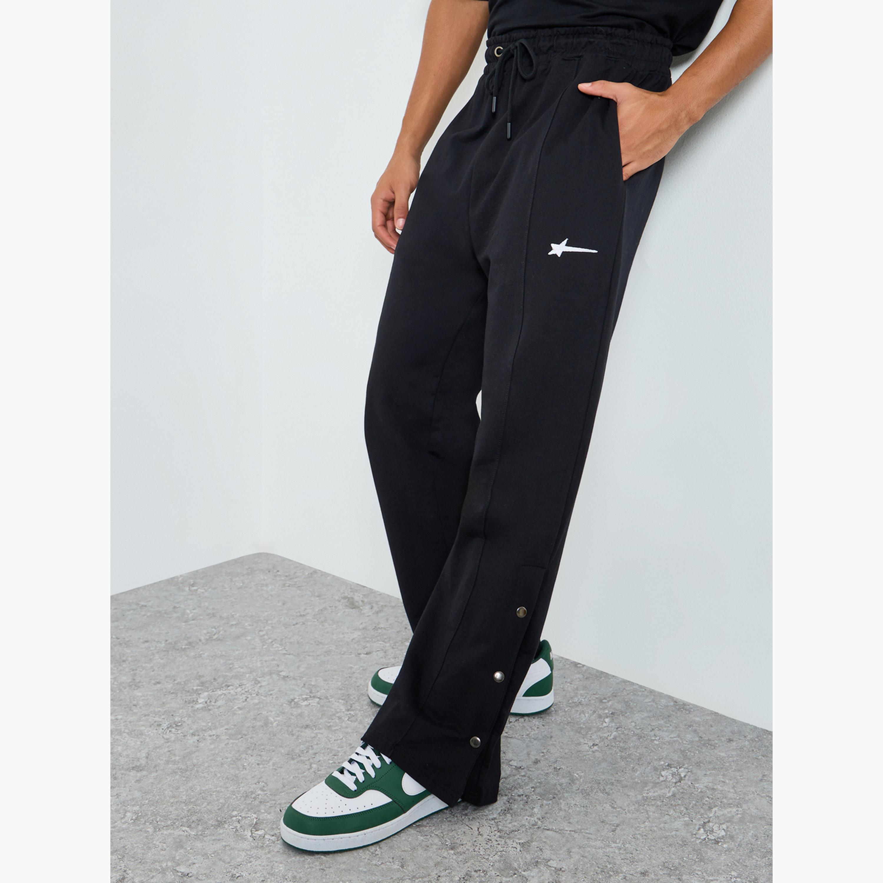 Styli Men Black Embroidered Oversized Joggers-men-clothing-bottoms-joggers-image-1