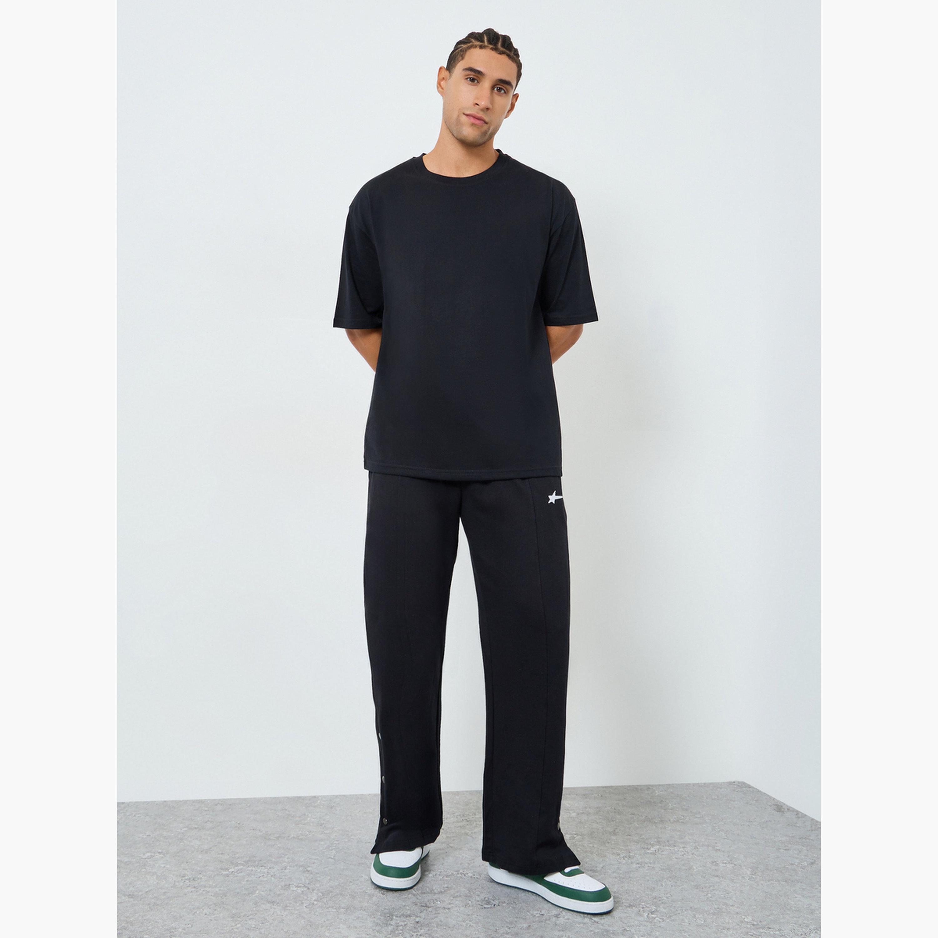 Styli Men Black Embroidered Oversized Joggers-men-clothing-bottoms-joggers-image-2