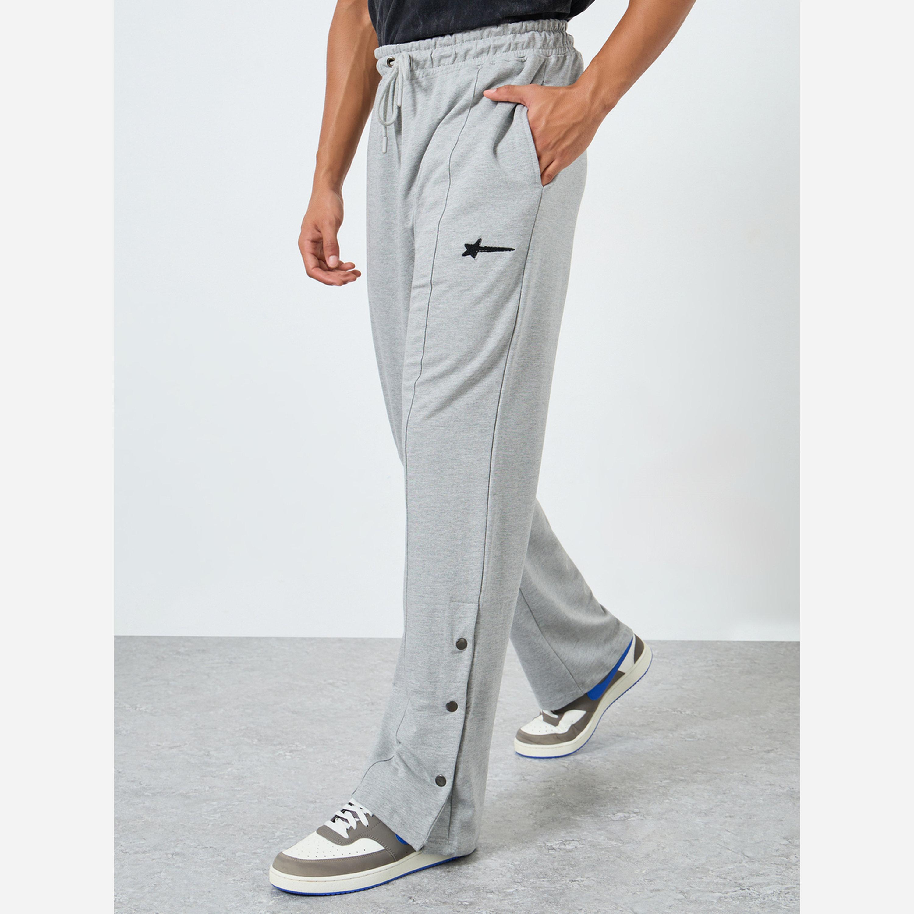 Styli Men Grey Embroidered Terry Joggers-men-clothing-bottoms-joggers-image-1