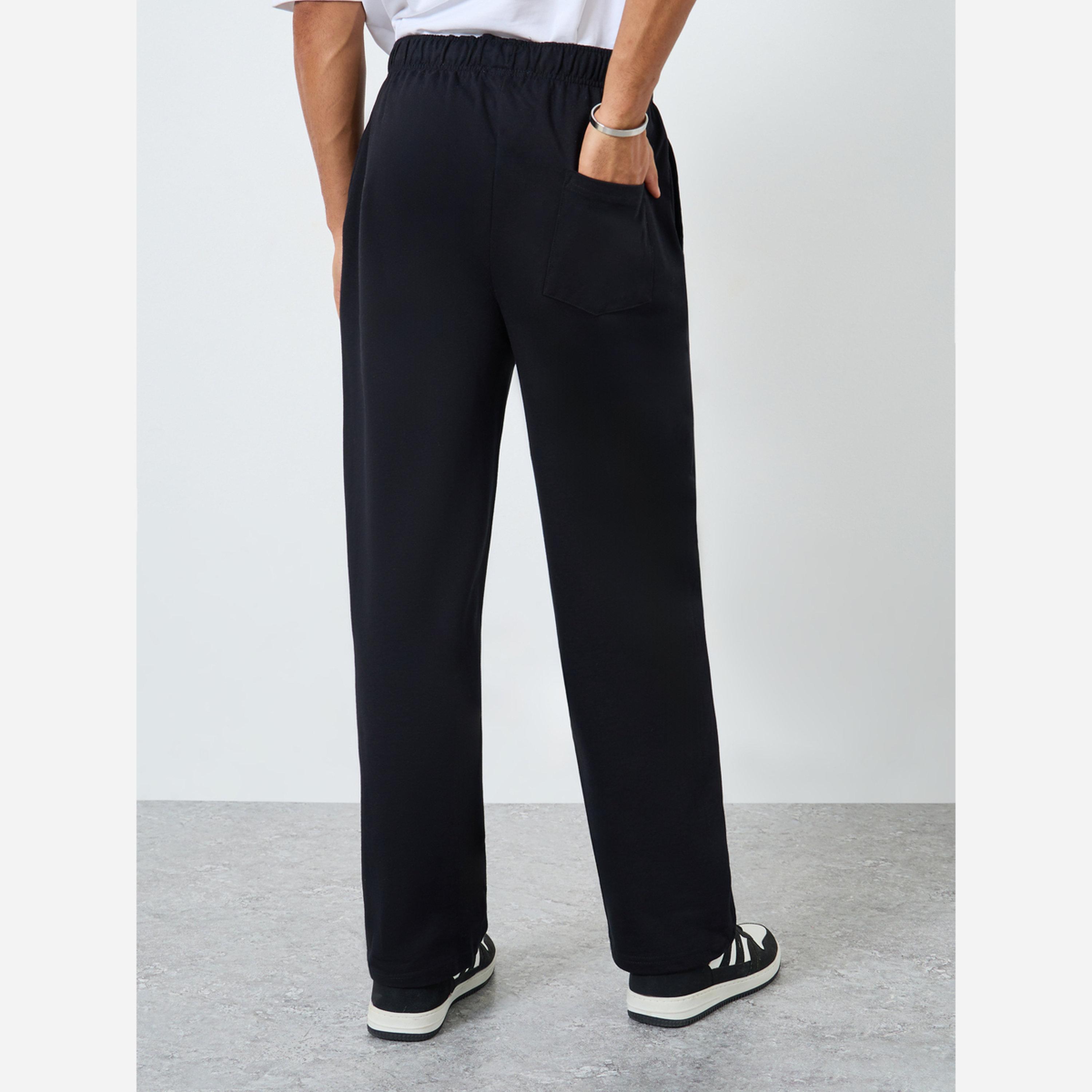 Styli Men Black Terry Joggers with Embossed Detail-men-clothing-bottoms-joggers-image-3