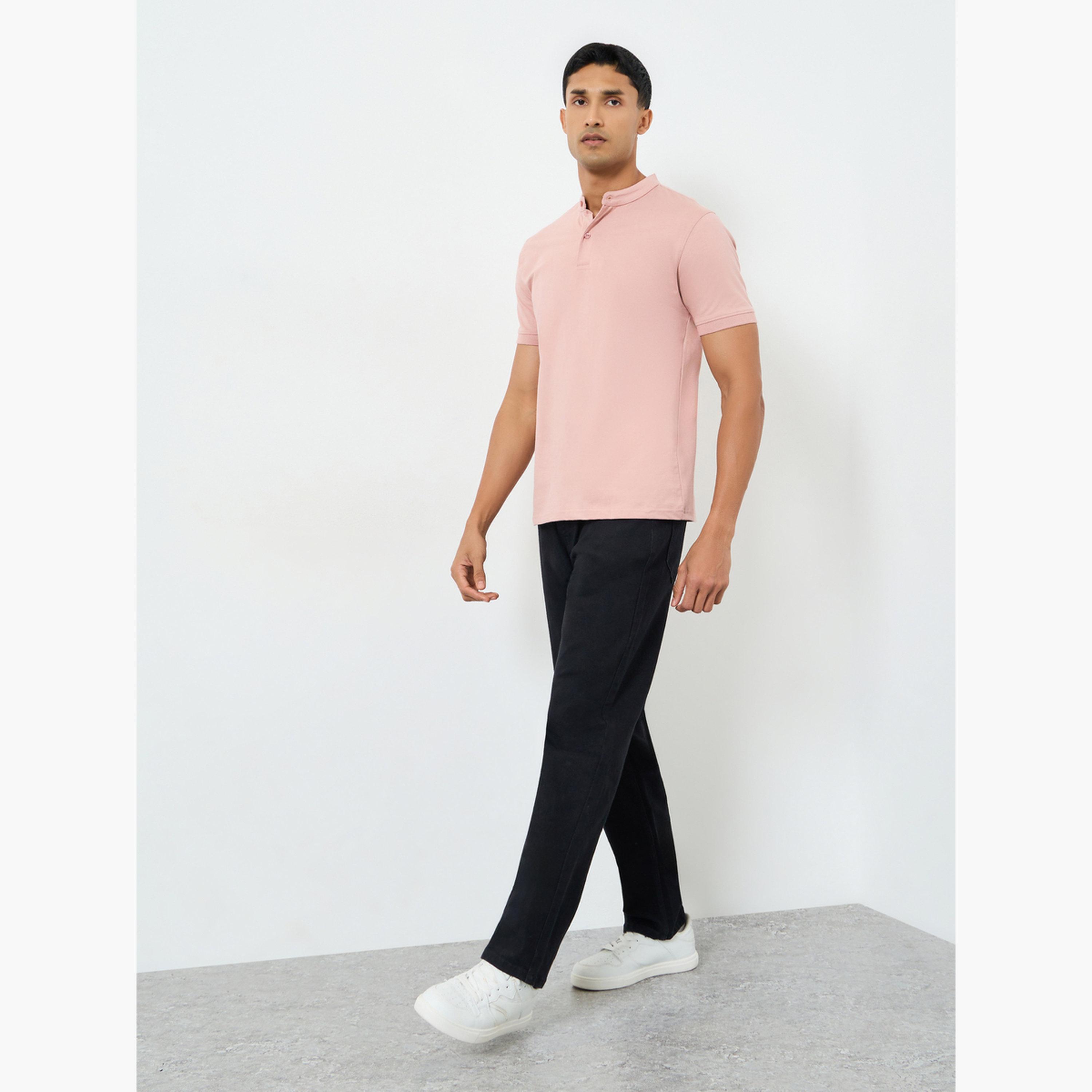 Styli Men Pink Cotton Compact Jersey Mandarin Polo-men-clothing-tshirtsandpolos-polos-image-2