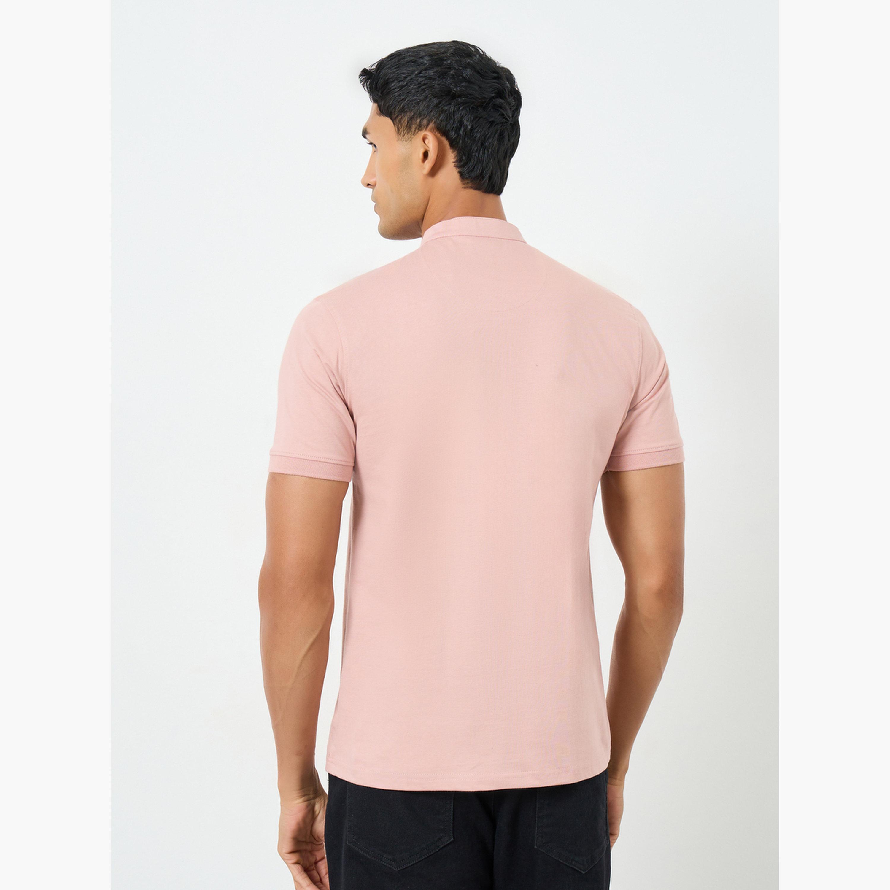 Styli Men Pink Cotton Compact Jersey Mandarin Polo-men-clothing-tshirtsandpolos-polos-image-4