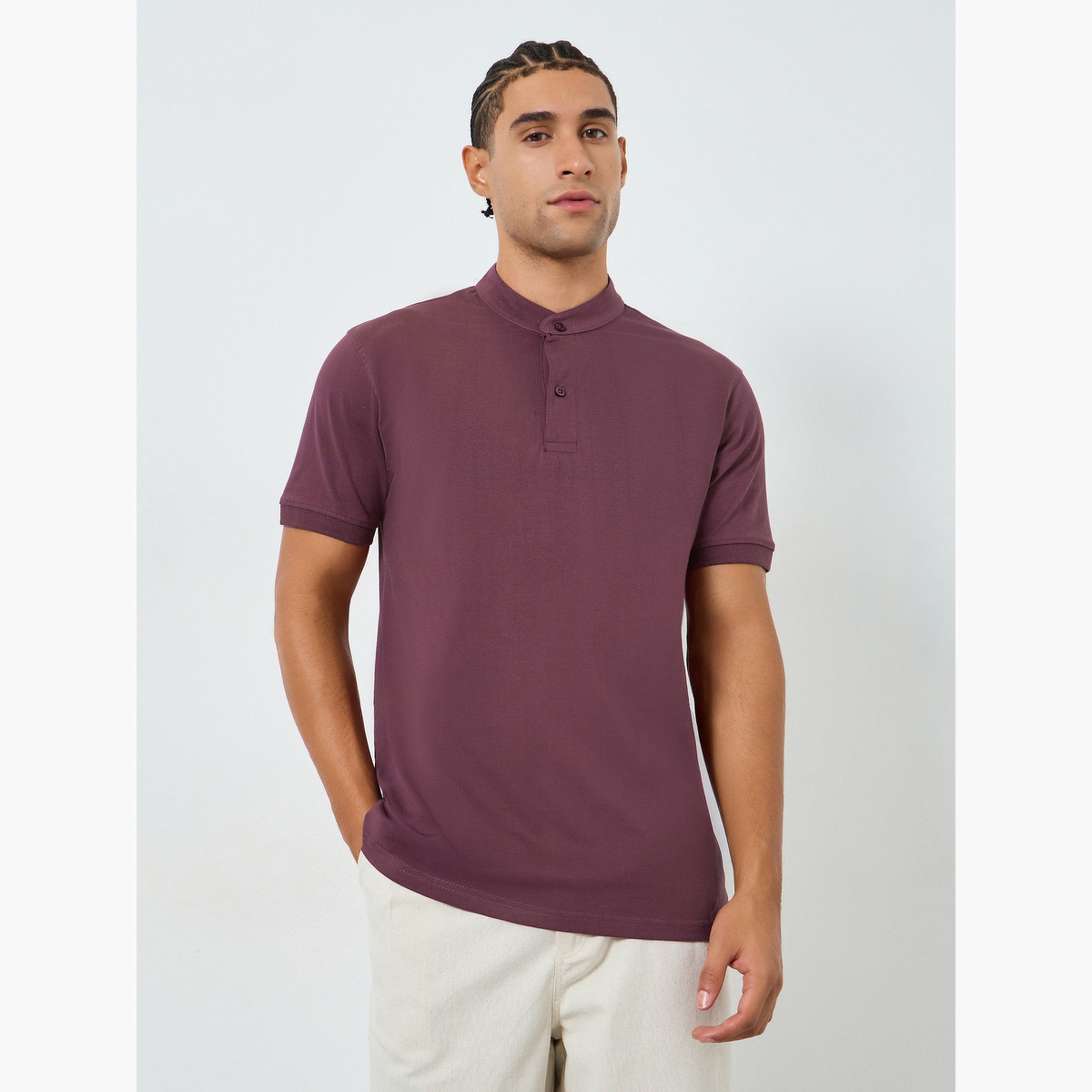 تيشيرت بولو قطن بياقة ماندارين-men-clothing-tshirtsandpolos-tshirts-image-1