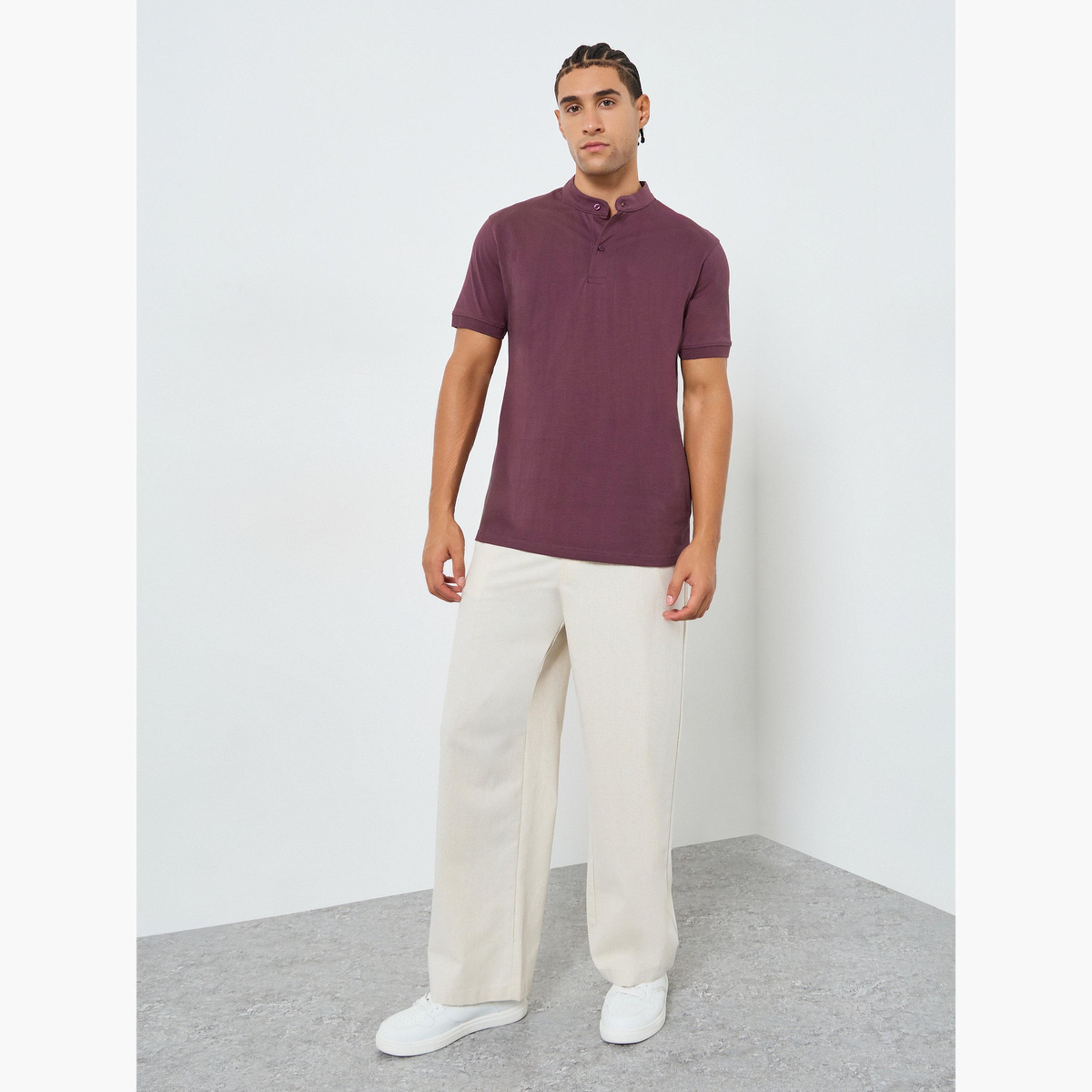 تيشيرت بولو قطن بياقة ماندارين-men-clothing-tshirtsandpolos-tshirts-image-2