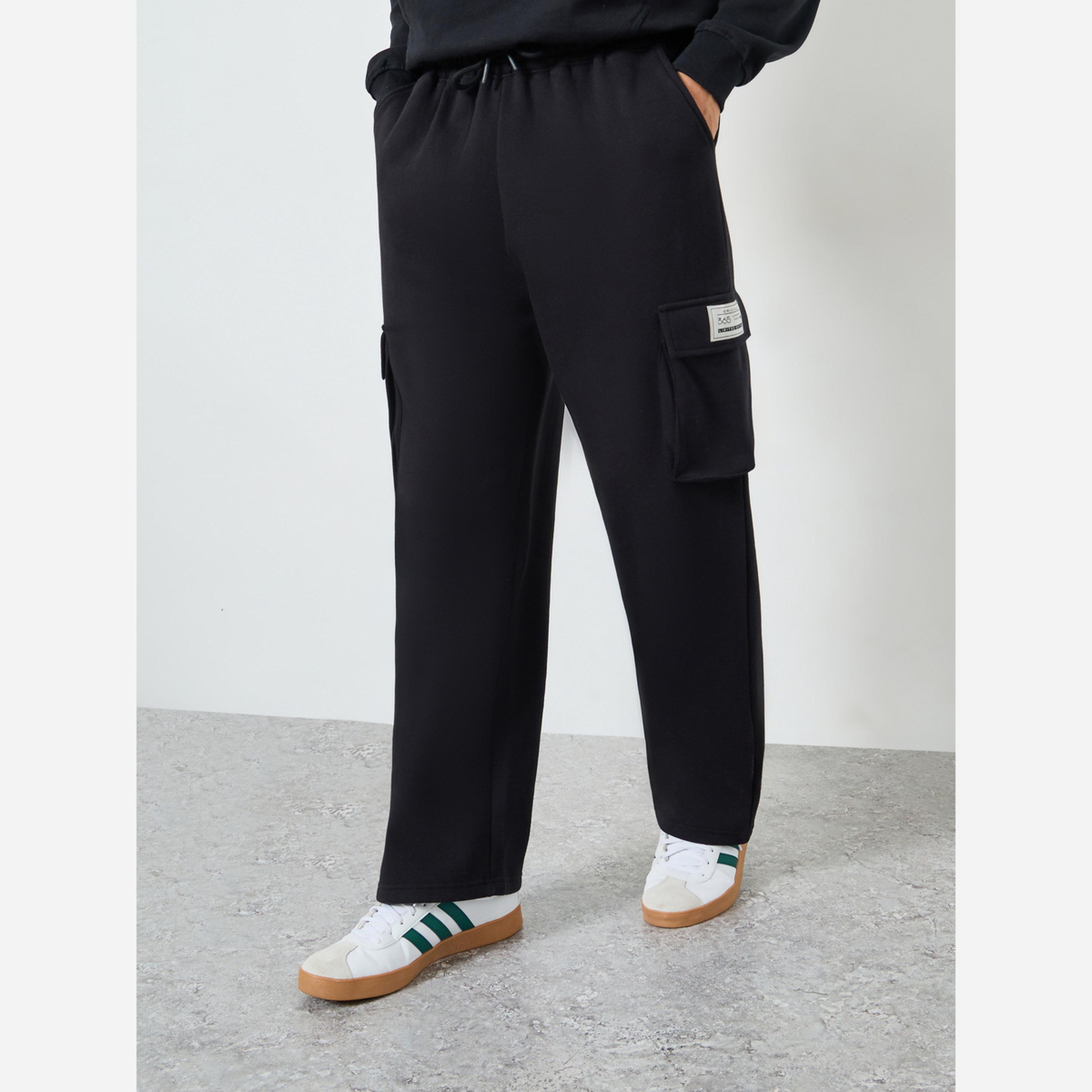 Styli Men Black Fleece Cargo Joggers-men-clothing-bottoms-joggers-image-1