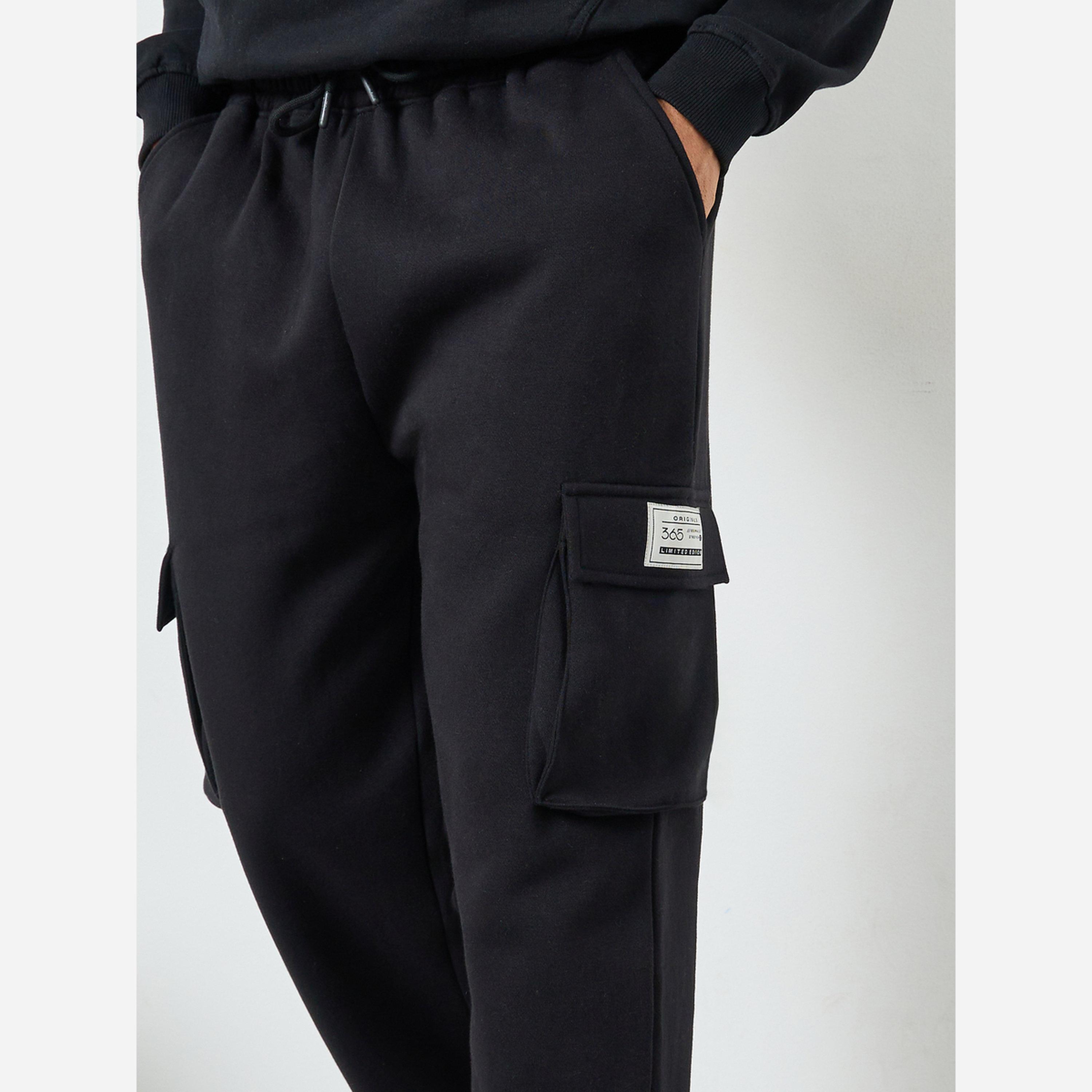 Styli Men Black Fleece Cargo Joggers-men-clothing-bottoms-joggers-image-4