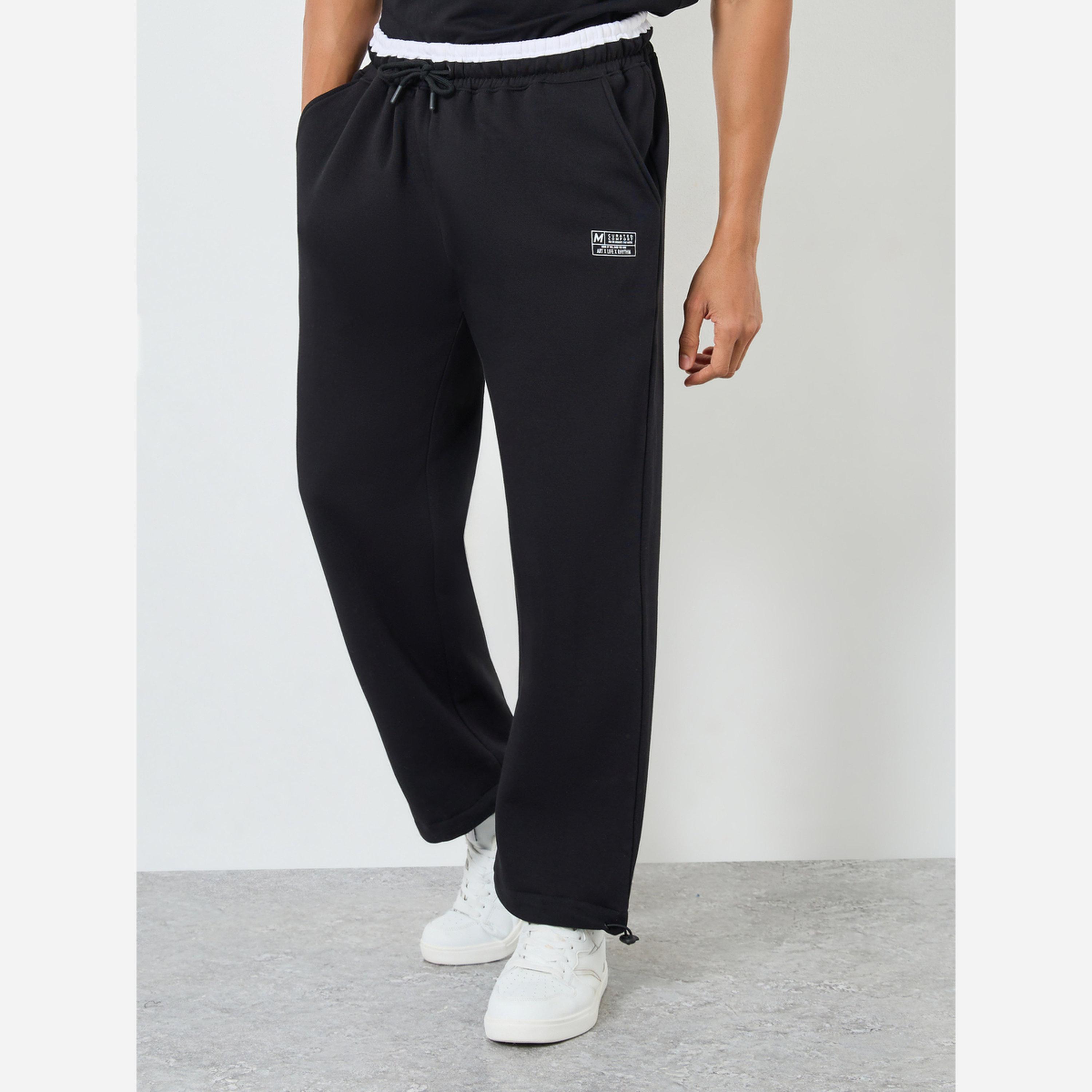 ستايلي - بنطال رياضي رجالي لون أسود قصة مريحة صوف-men-clothing-bottoms-joggers-image-1