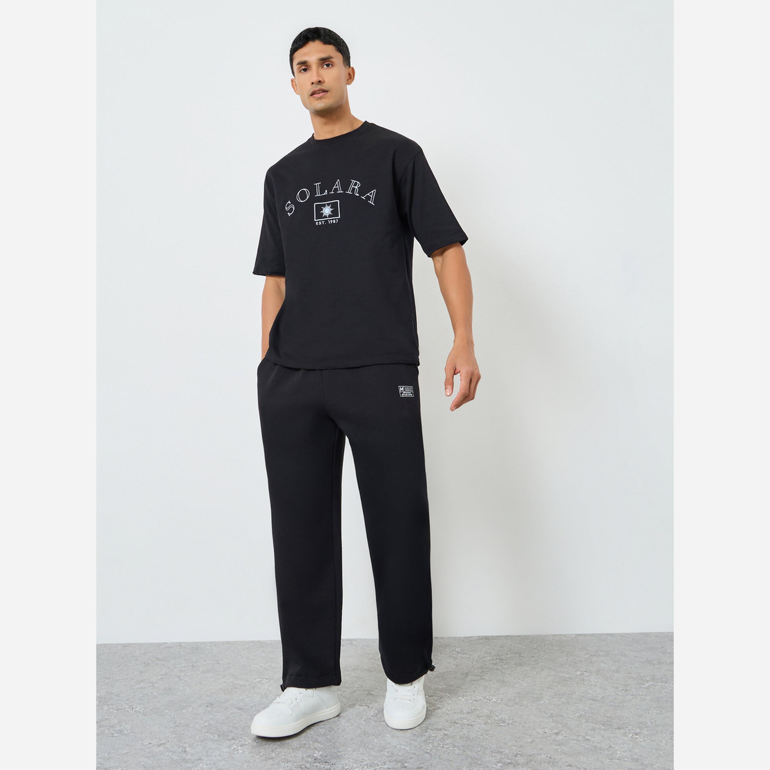 Styli Men Black Relaxed Fit Fleece Joggers-men-clothing-bottoms-joggers-image-2