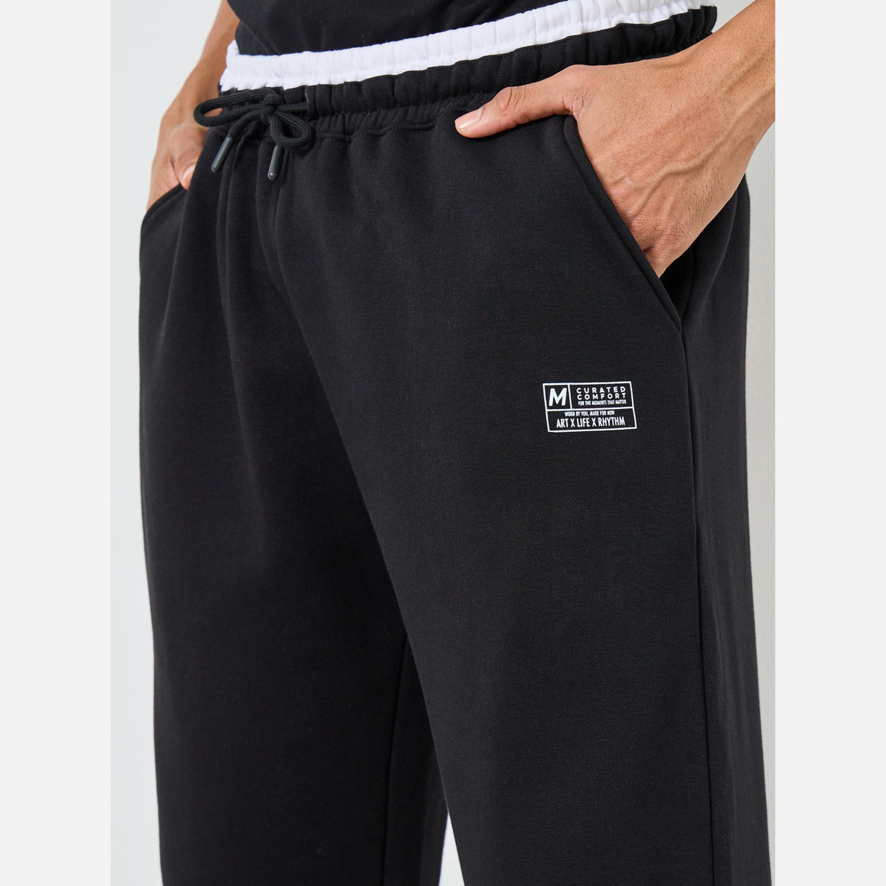 Styli Men Black Relaxed Fit Fleece Joggers-men-clothing-bottoms-joggers-image-4