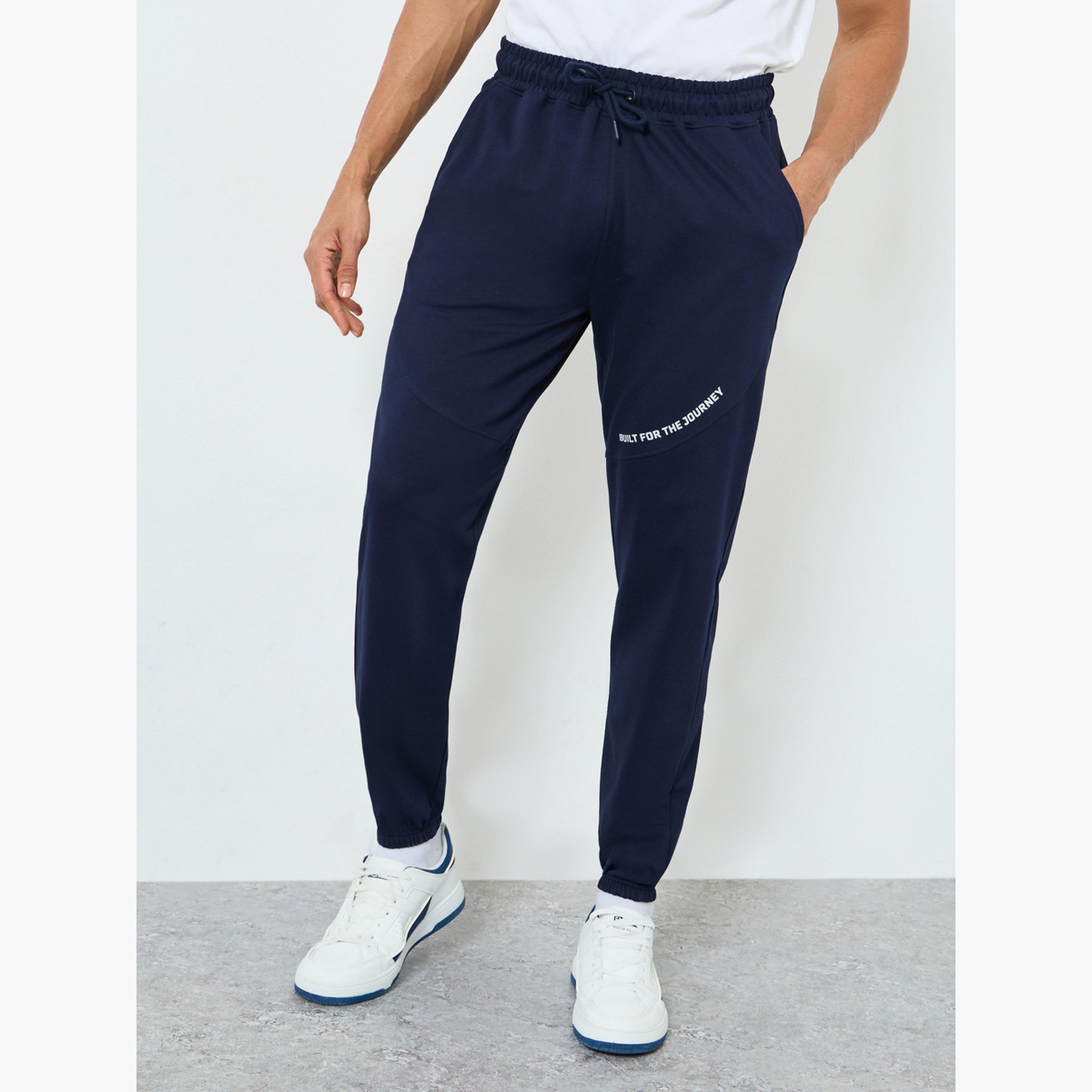 Styli Men Navy Blue Slogan Joggers-men-clothing-bottoms-joggers-image-1