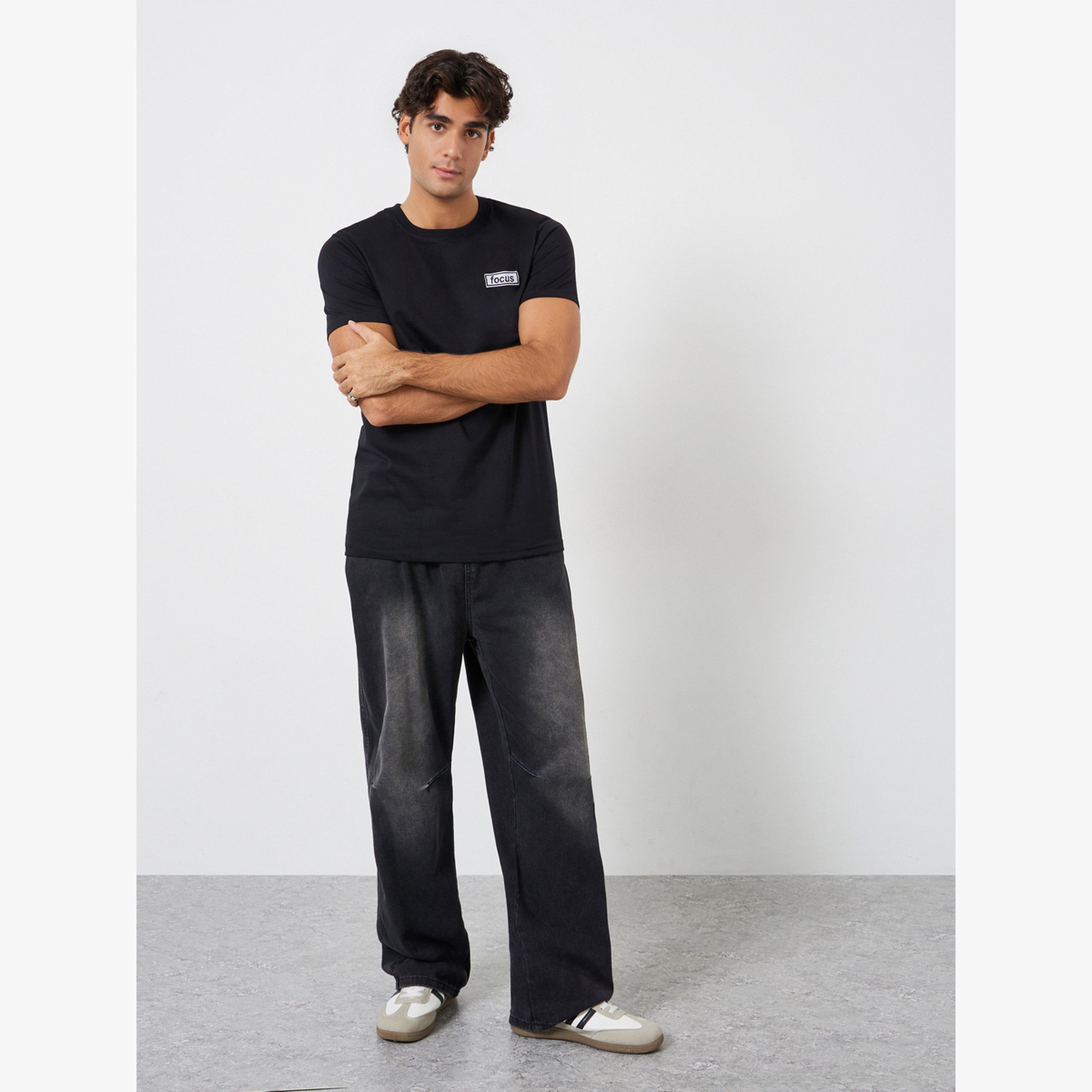 Styli Men Black Embroidered Regular Fit Jersey T-Shirt-men-clothing-tshirtsandpolos-tshirts-image-2