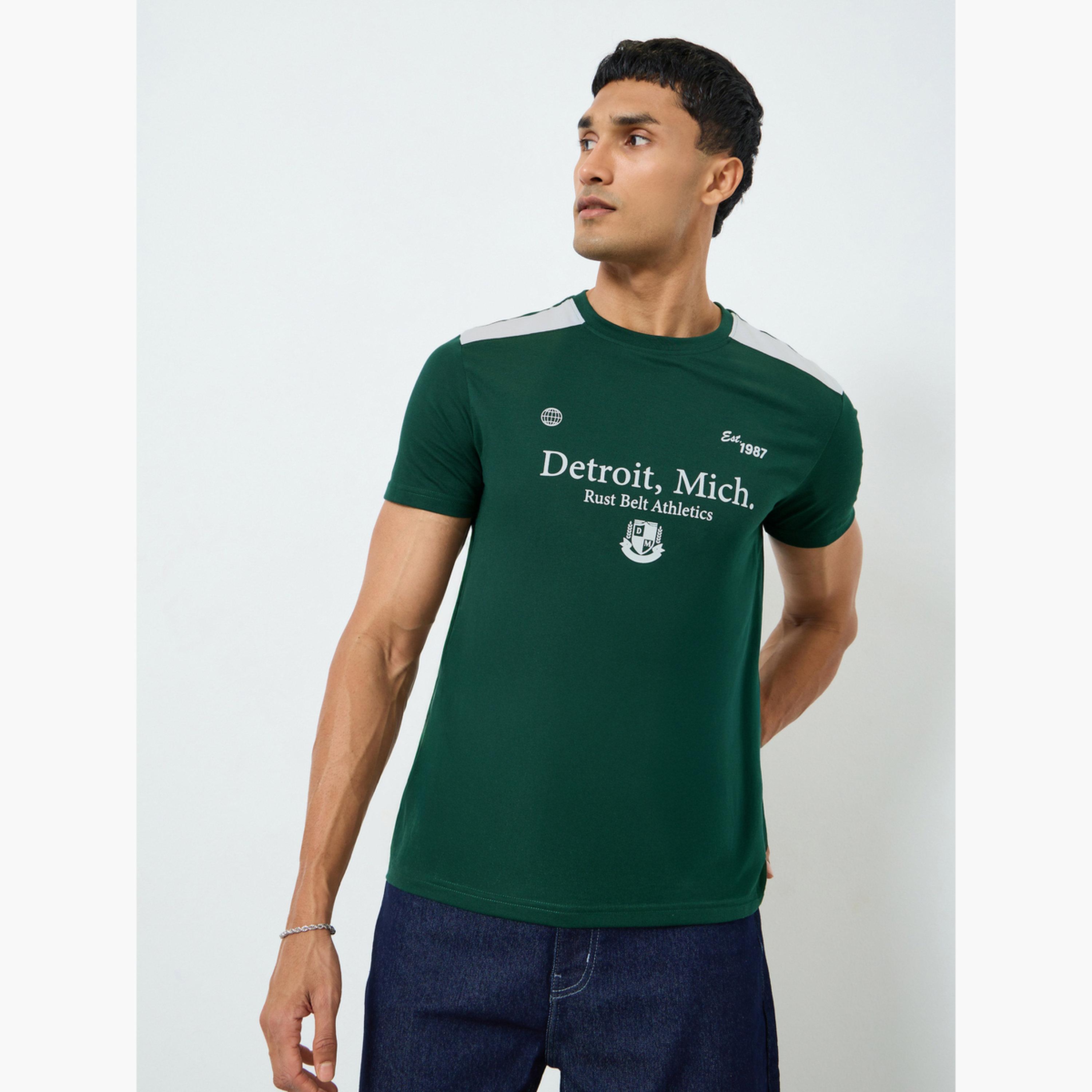 Styli Men Green Detroit Graphic Print Crew Neck T-Shirt-men-clothing-tshirtsandpolos-tshirts-image-1