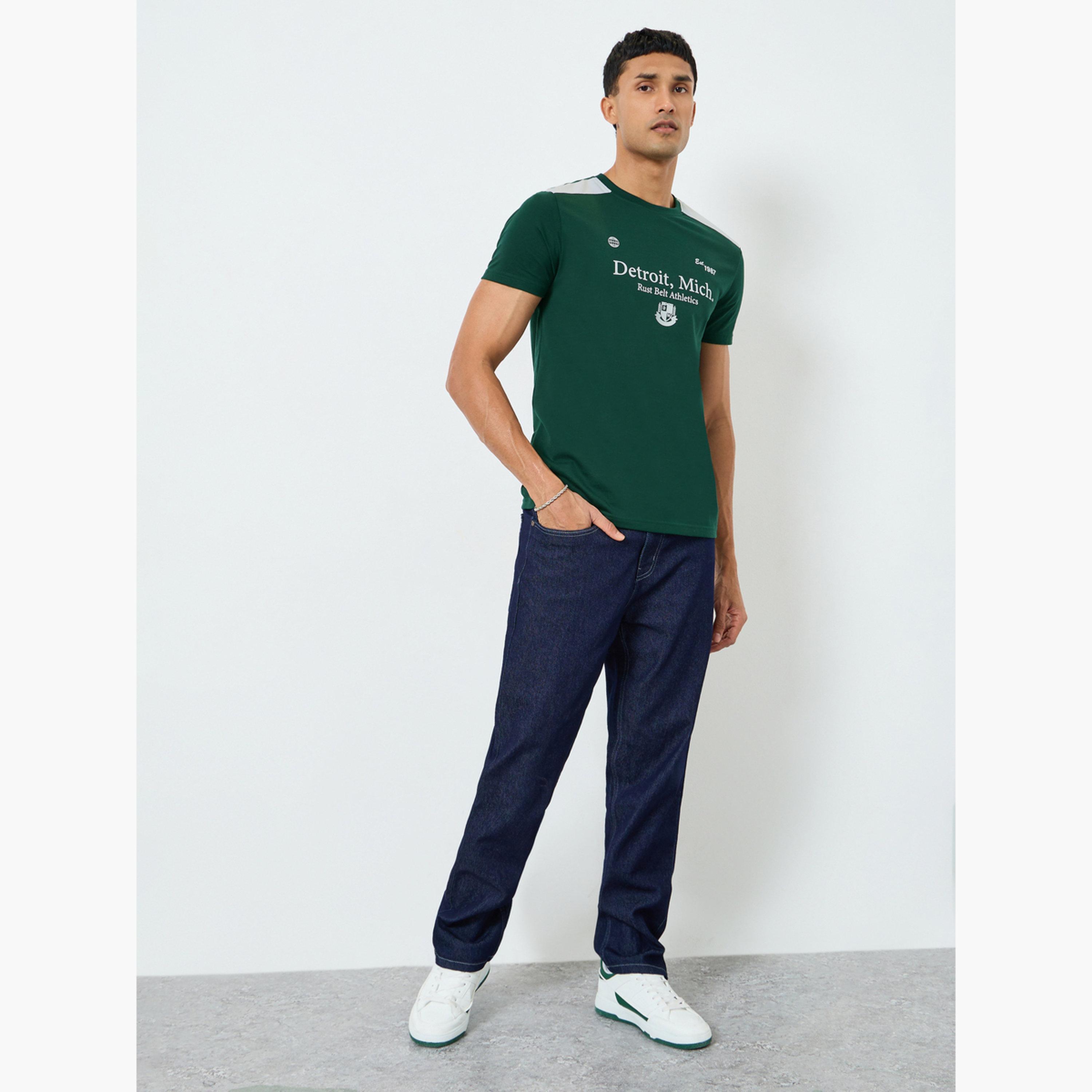 Styli Men Green Detroit Graphic Print Crew Neck T-Shirt-men-clothing-tshirtsandpolos-tshirts-image-2