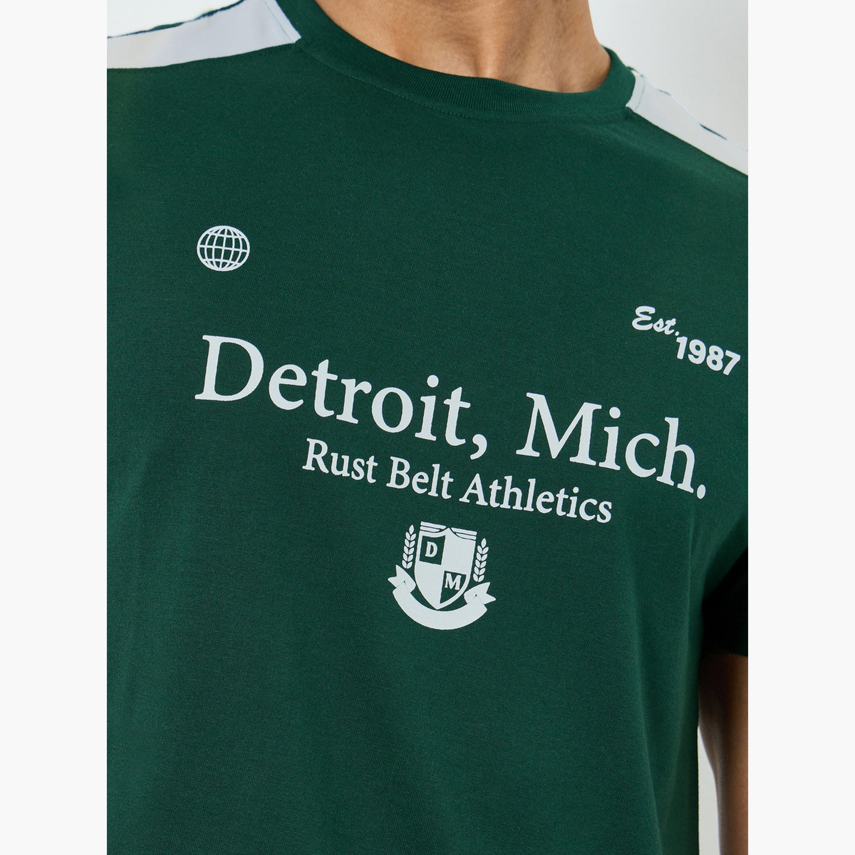 Styli Men Green Detroit Graphic Print Crew Neck T-Shirt-men-clothing-tshirtsandpolos-tshirts-image-3