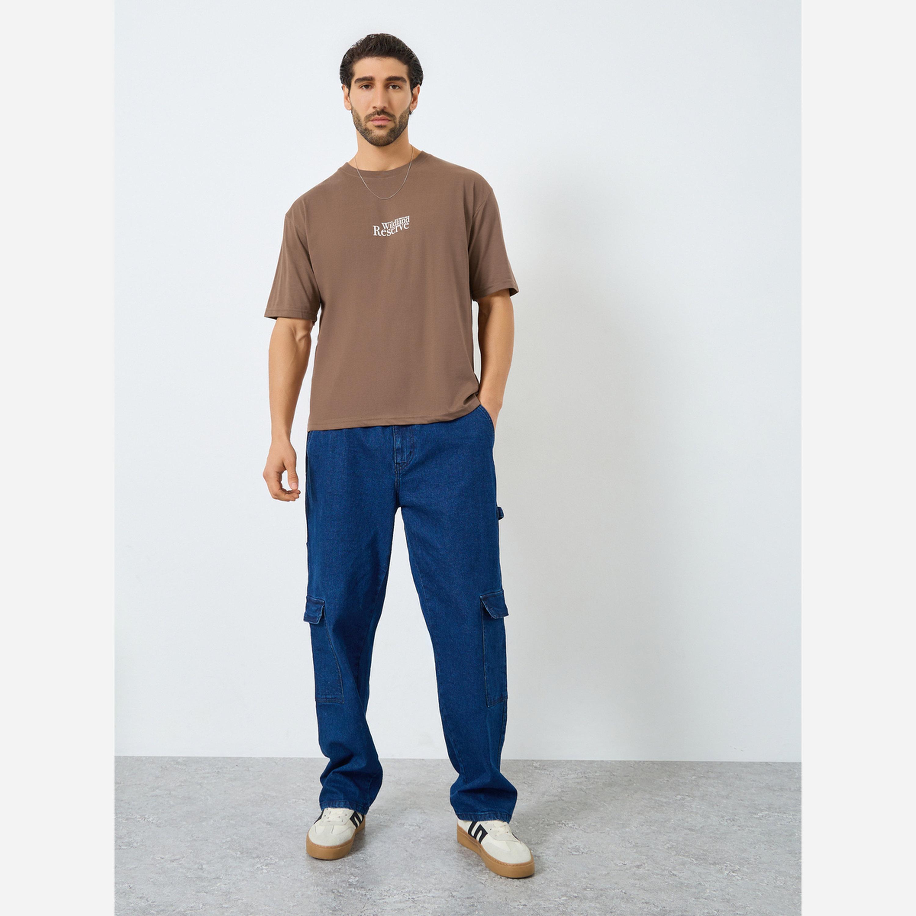 Styli Men Brown Graphic Print Oversized T-Shirt-men-clothing-tshirtsandpolos-tshirts-image-2