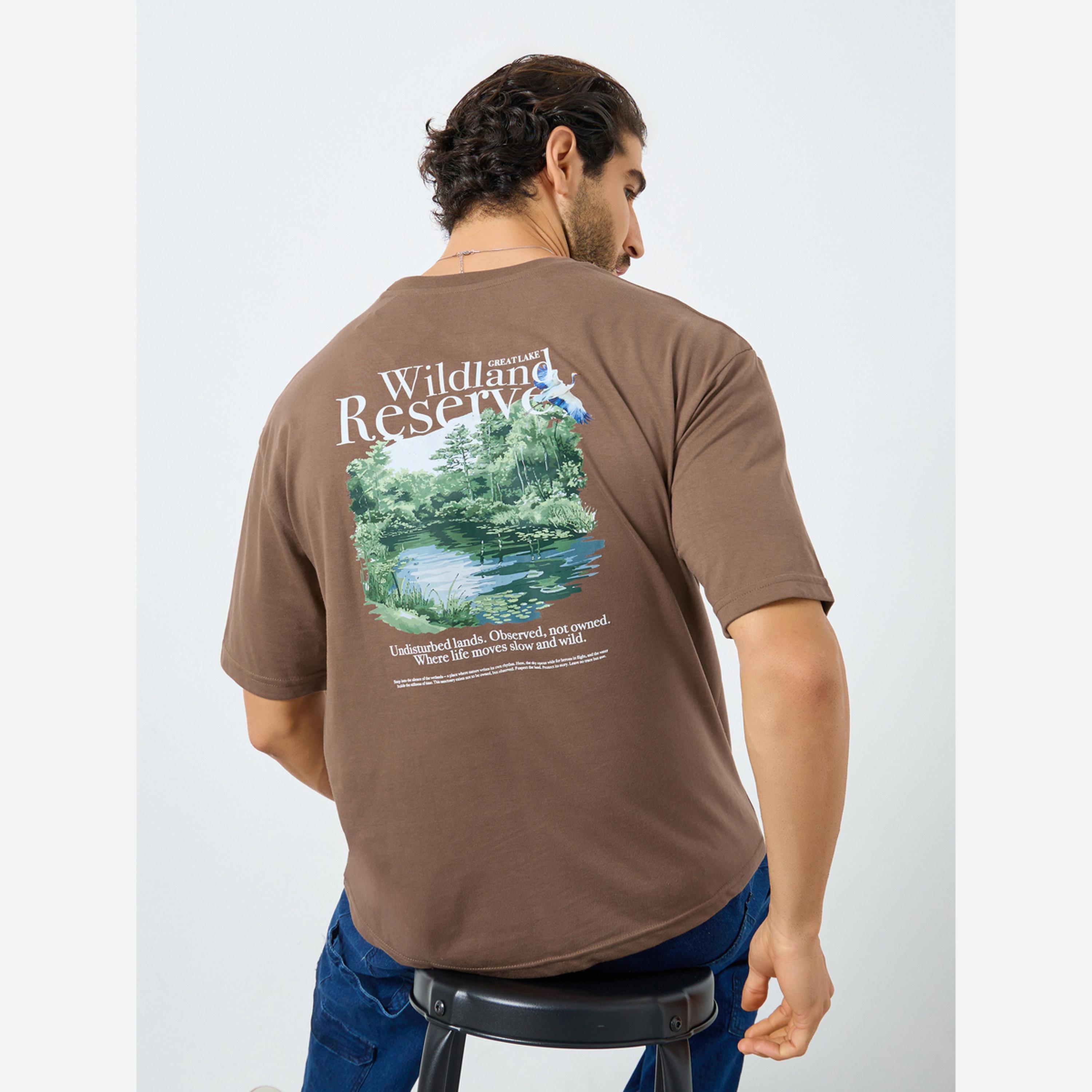 Styli Men Brown Graphic Print Oversized T-Shirt-men-clothing-tshirtsandpolos-tshirts-image-4