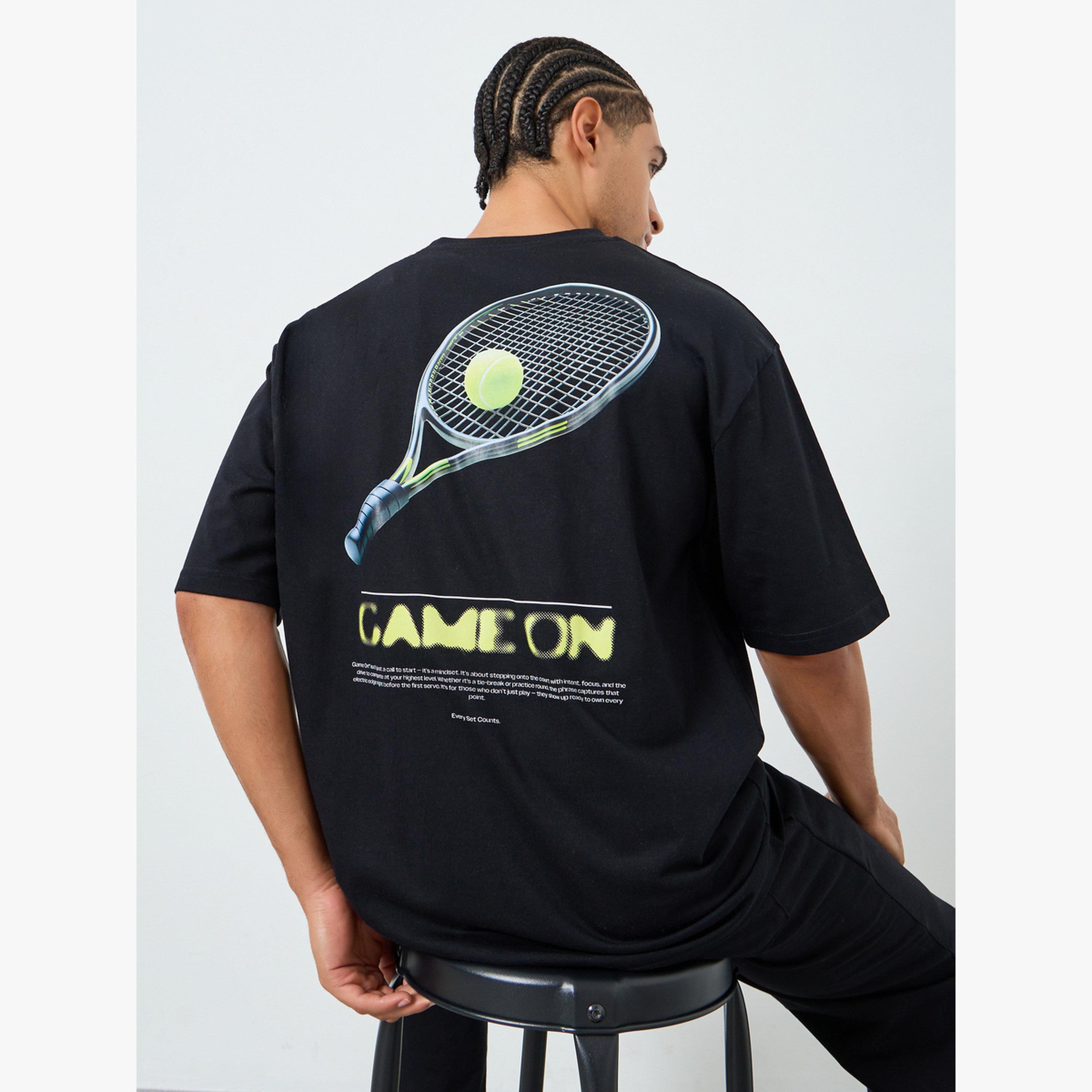 Styli Men Black Oversized Tennis Graphic Jersey T-Shirt-men-clothing-tshirtsandpolos-tshirts-image-3