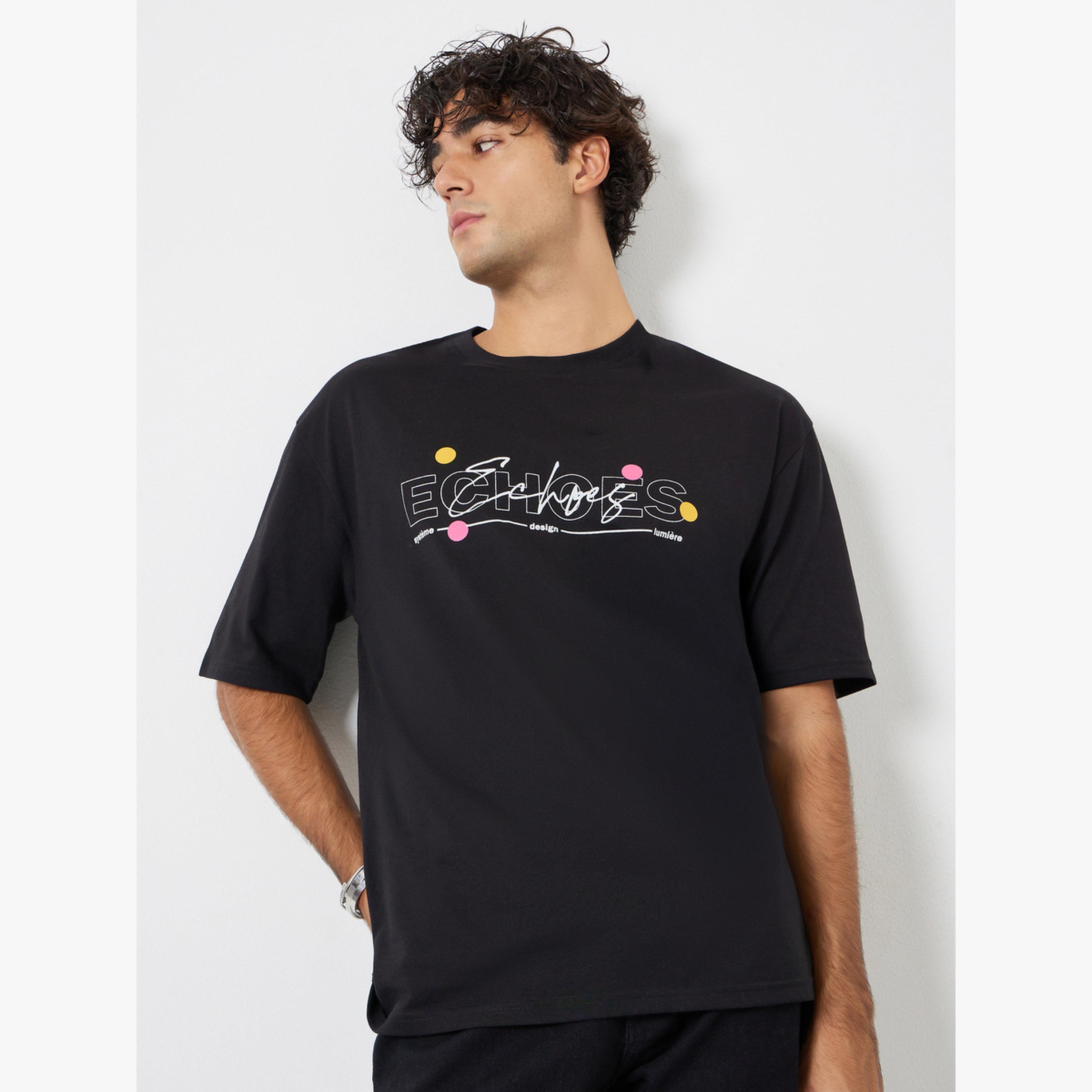 Styli Men Black Oversized Graphic Print Jersey T-Shirt-men-clothing-tshirtsandpolos-tshirts-image-1