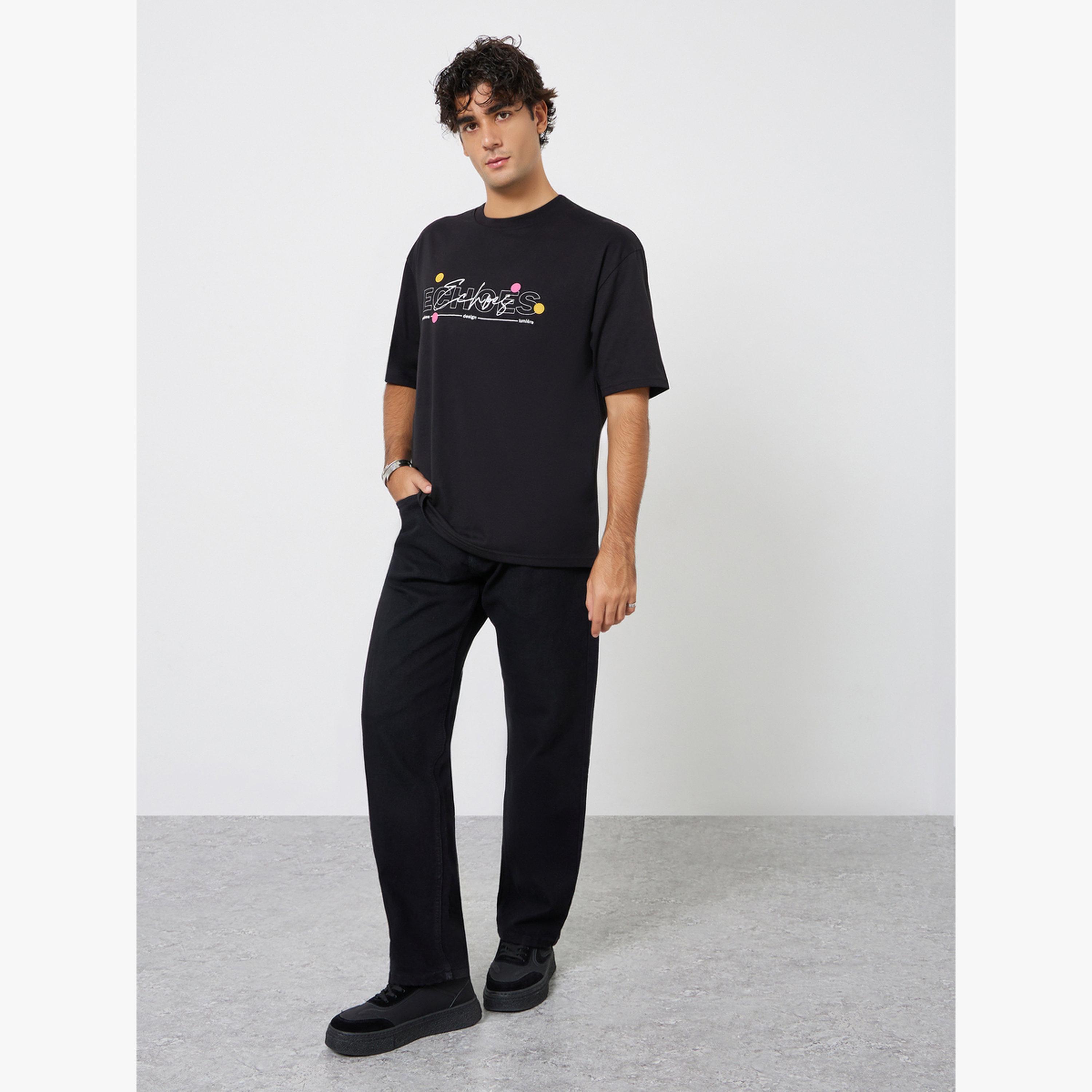 Styli Men Black Oversized Graphic Print Jersey T-Shirt-men-clothing-tshirtsandpolos-tshirts-image-2