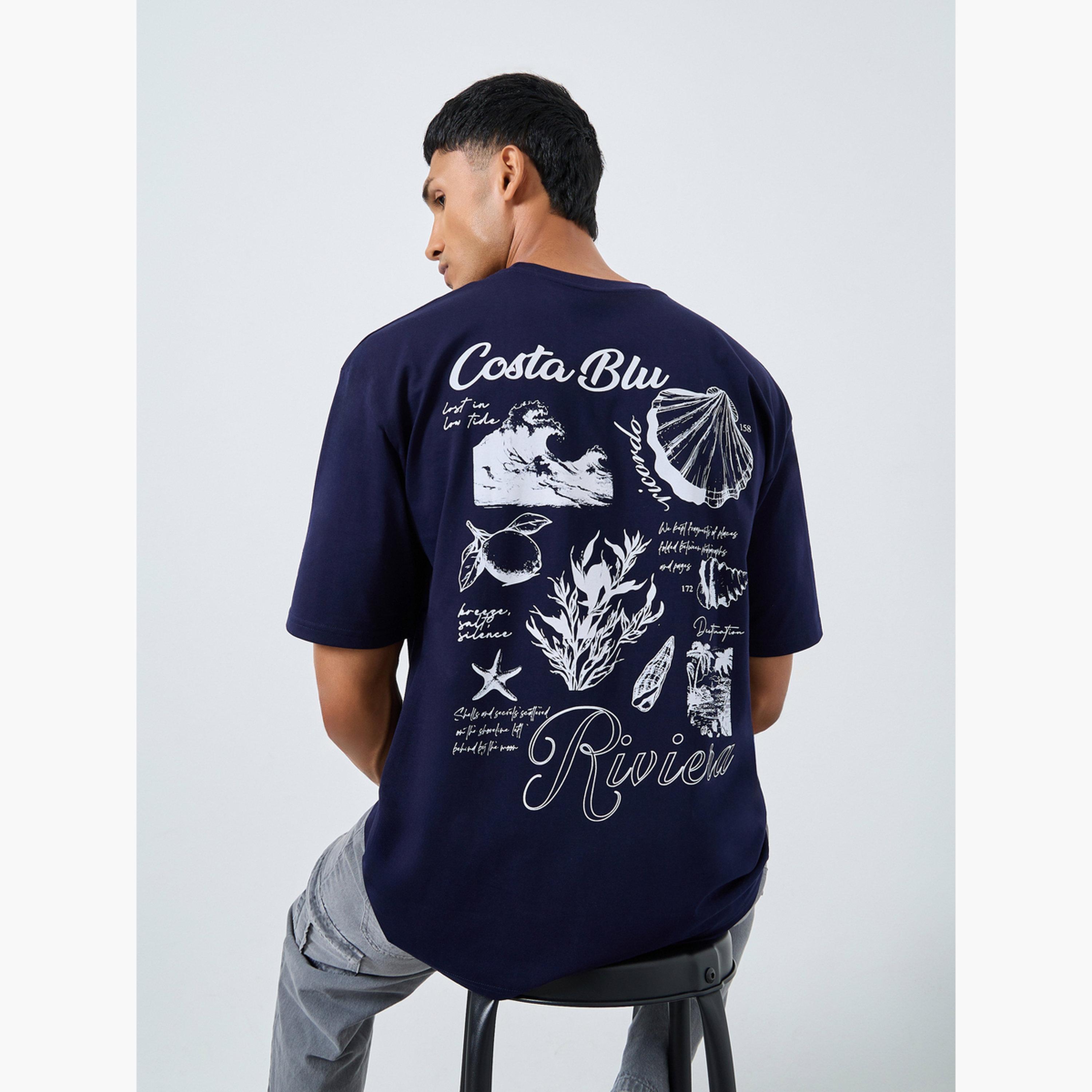 Styli Men Navy Blue Graphic Print Oversized T-Shirt-men-clothing-tshirtsandpolos-tshirts-image-3