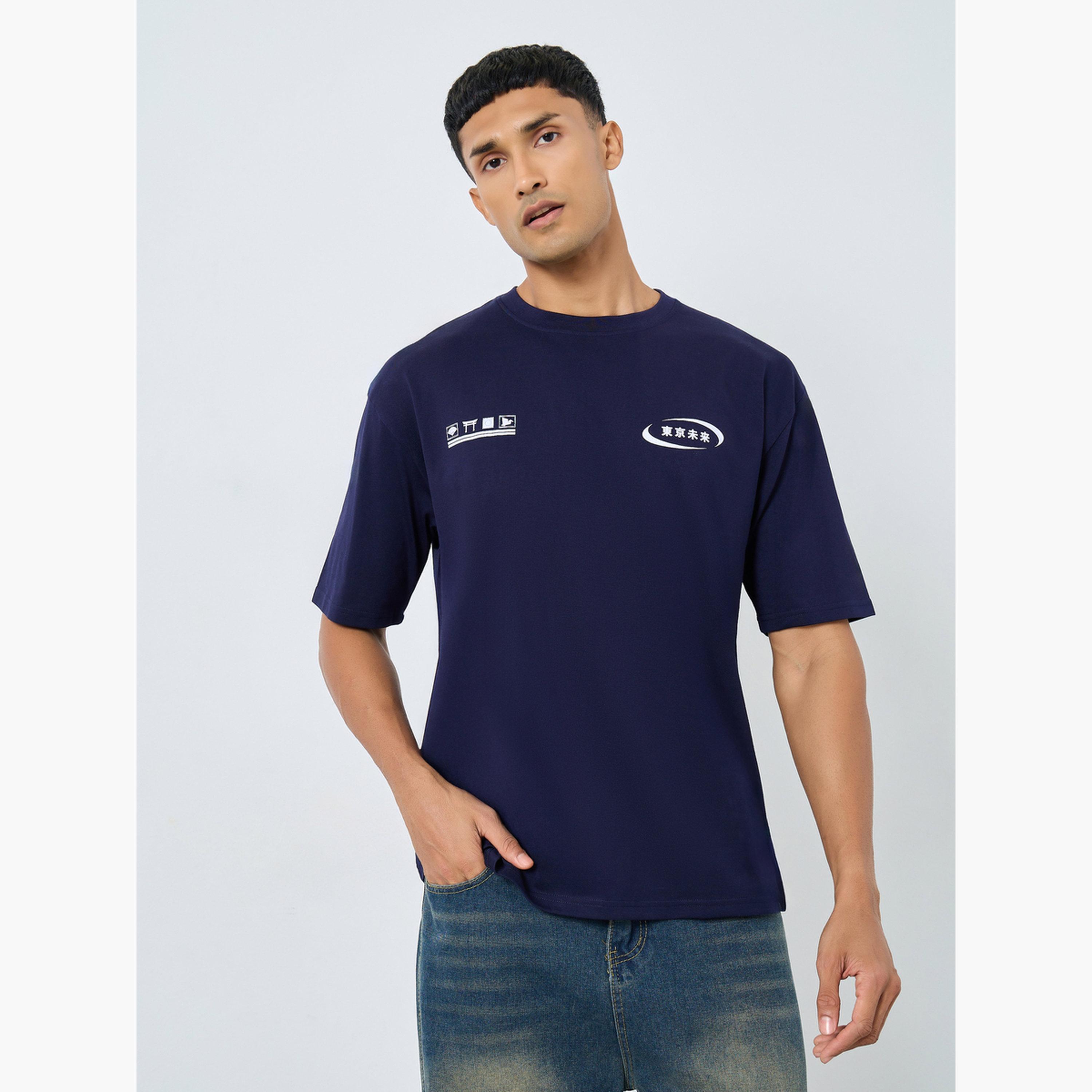 Styli Men Navy Blue Oversized Graphic Print T-Shirt-men-clothing-tshirtsandpolos-tshirts-image-1
