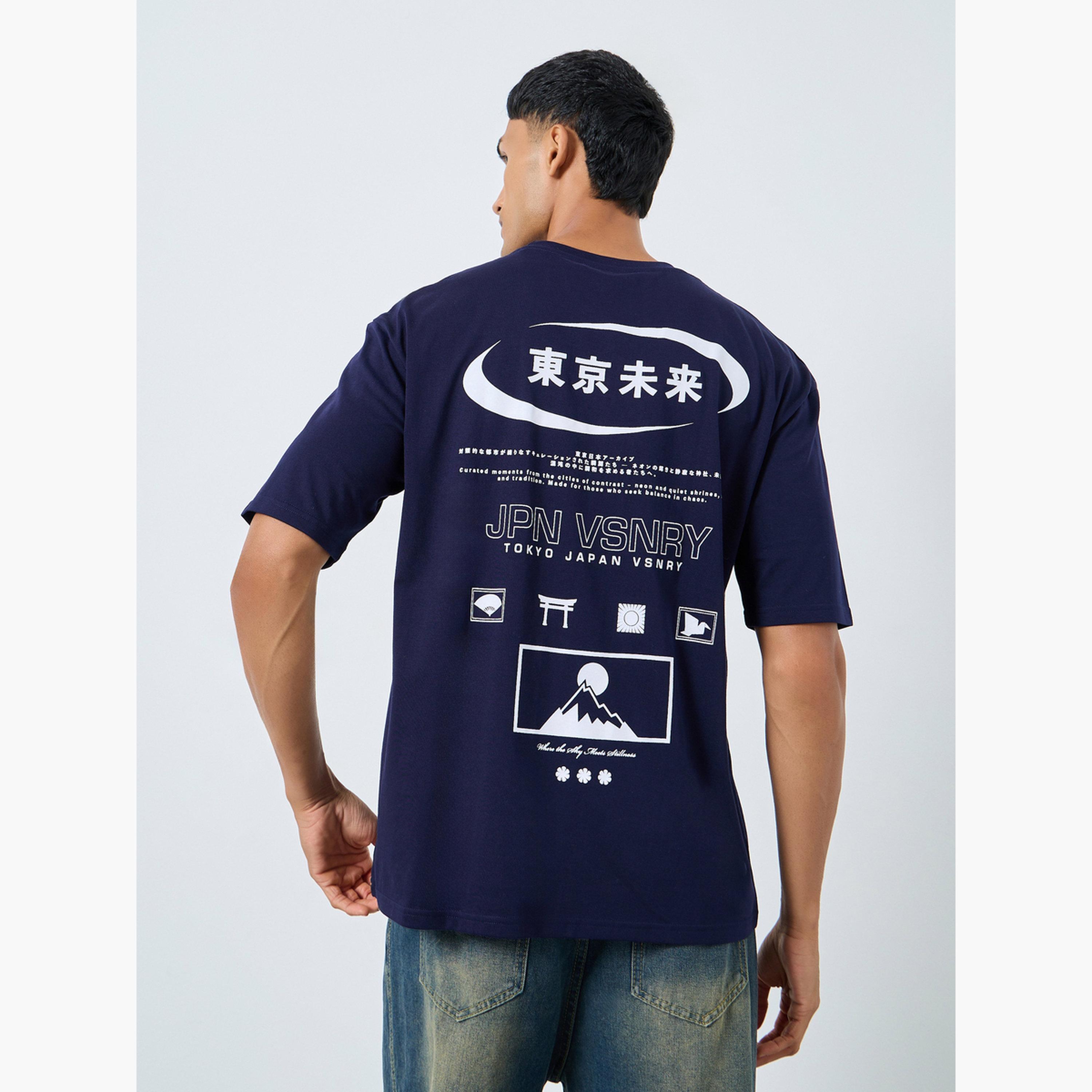 Styli Men Navy Blue Oversized Graphic Print T-Shirt-men-clothing-tshirtsandpolos-tshirts-image-3